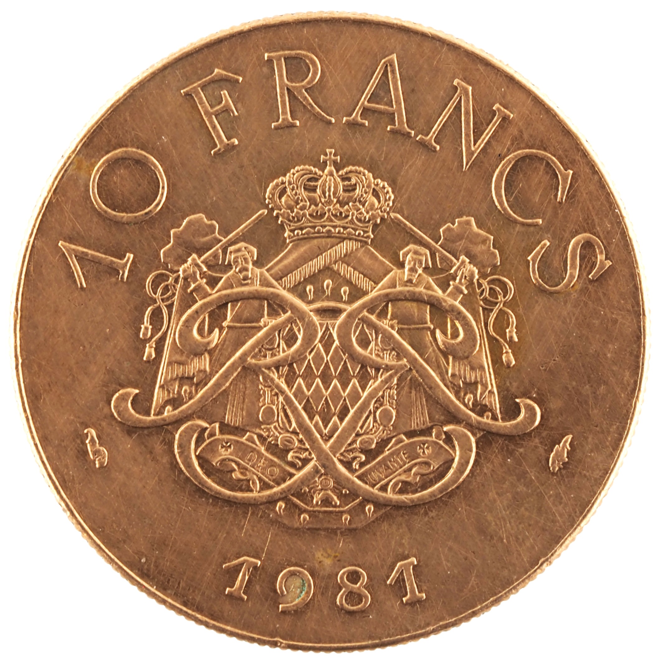 Monaco - Pièce 10 Francs 1981 cuivre-nickel-aluminium - Rainier III / Armoiries et monogramme