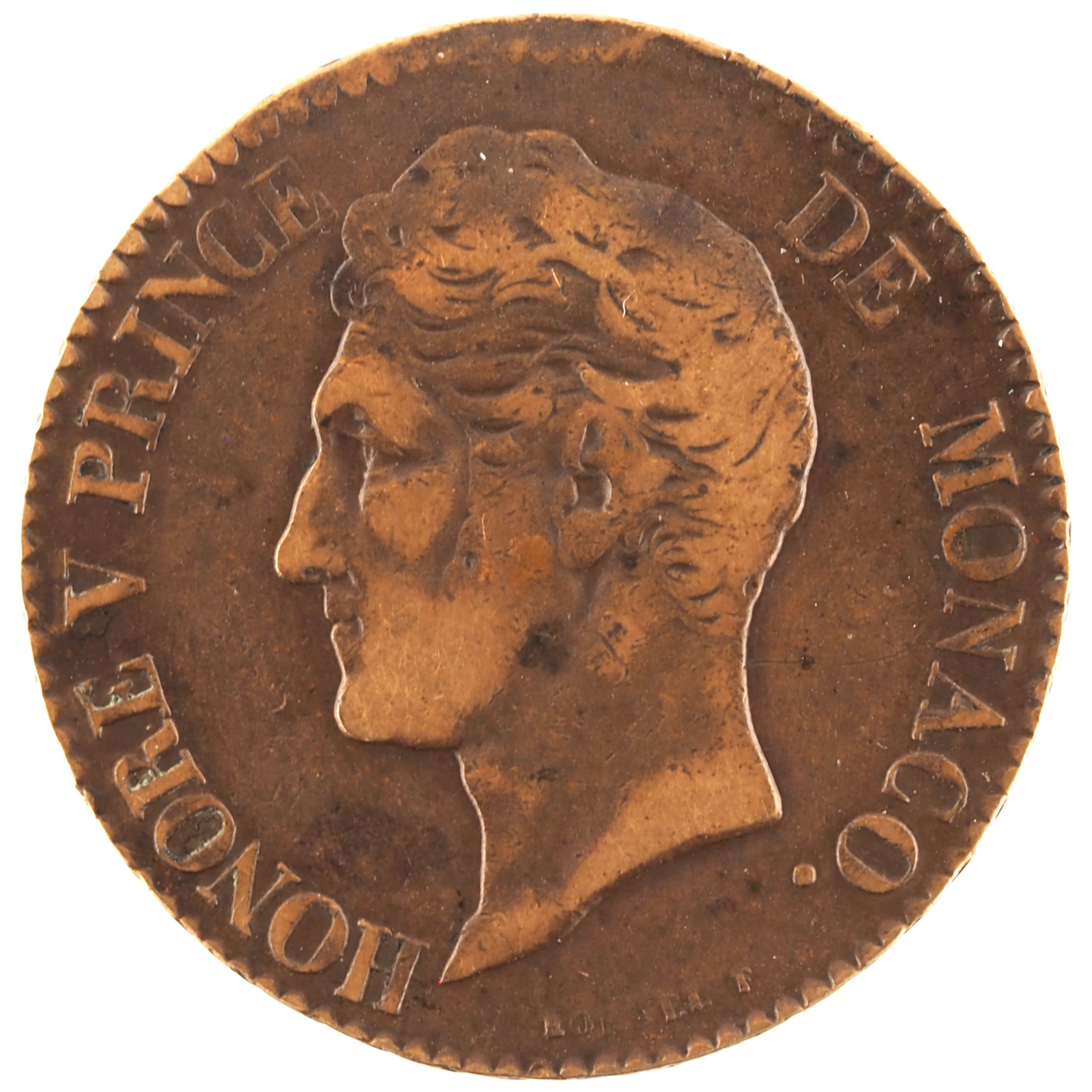 Monaco - Pièce Cinq Centimes 1837 MC cuivre rouge - Honoré V – Image 2