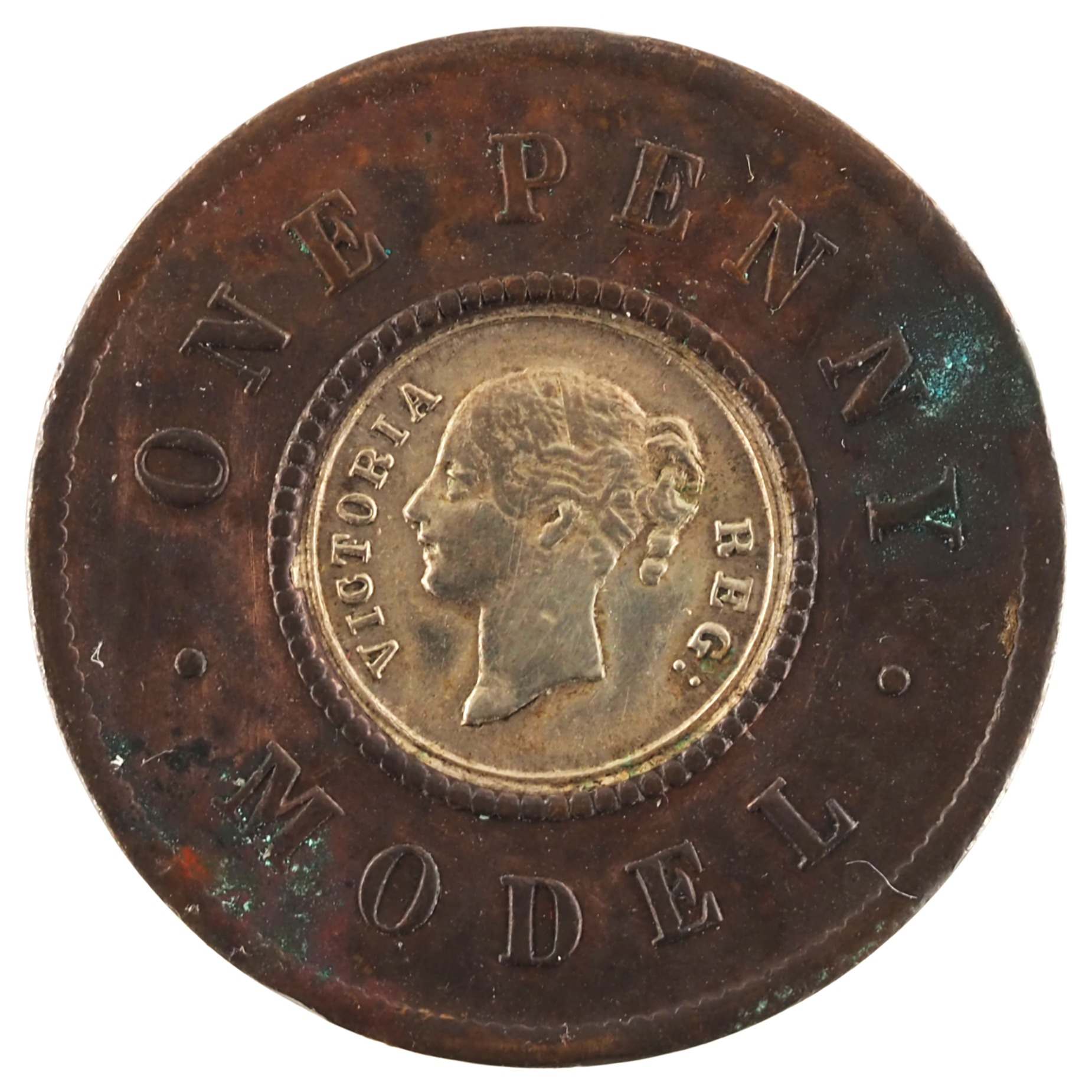 Royaume-Uni - Pièce essai One Penny 1844 cuivre et laiton - Victoria
