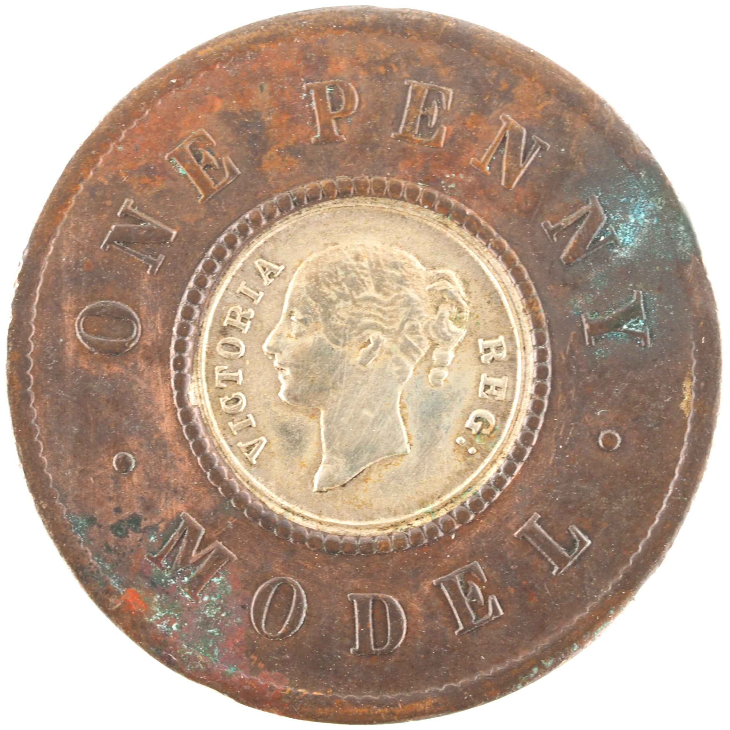 Royaume-Uni - Pièce essai One Penny 1844 cuivre et laiton - Victoria – Image 3