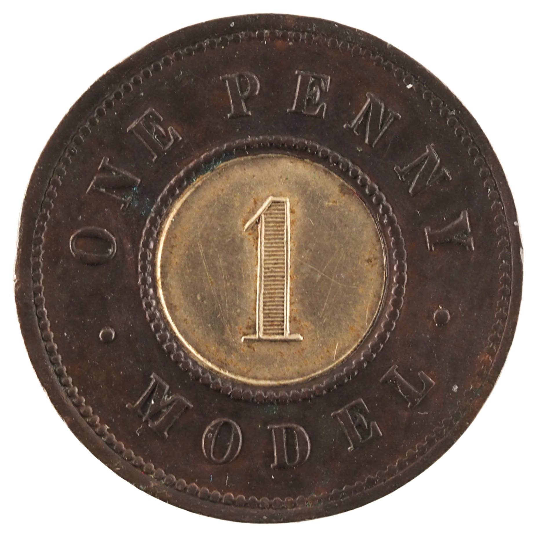 Royaume-Uni - Pièce essai One Penny 1844 cuivre et laiton - Victoria – Image 2