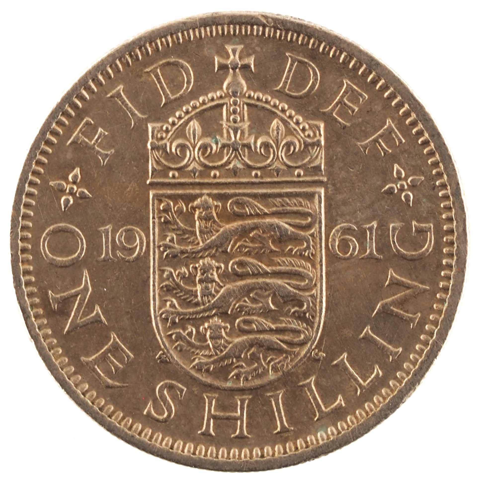 Royaume-Uni - Pièce One Shilling 1961 cupro-nickel - Elisabeth II, tête juvénile laurée / Revers anglais