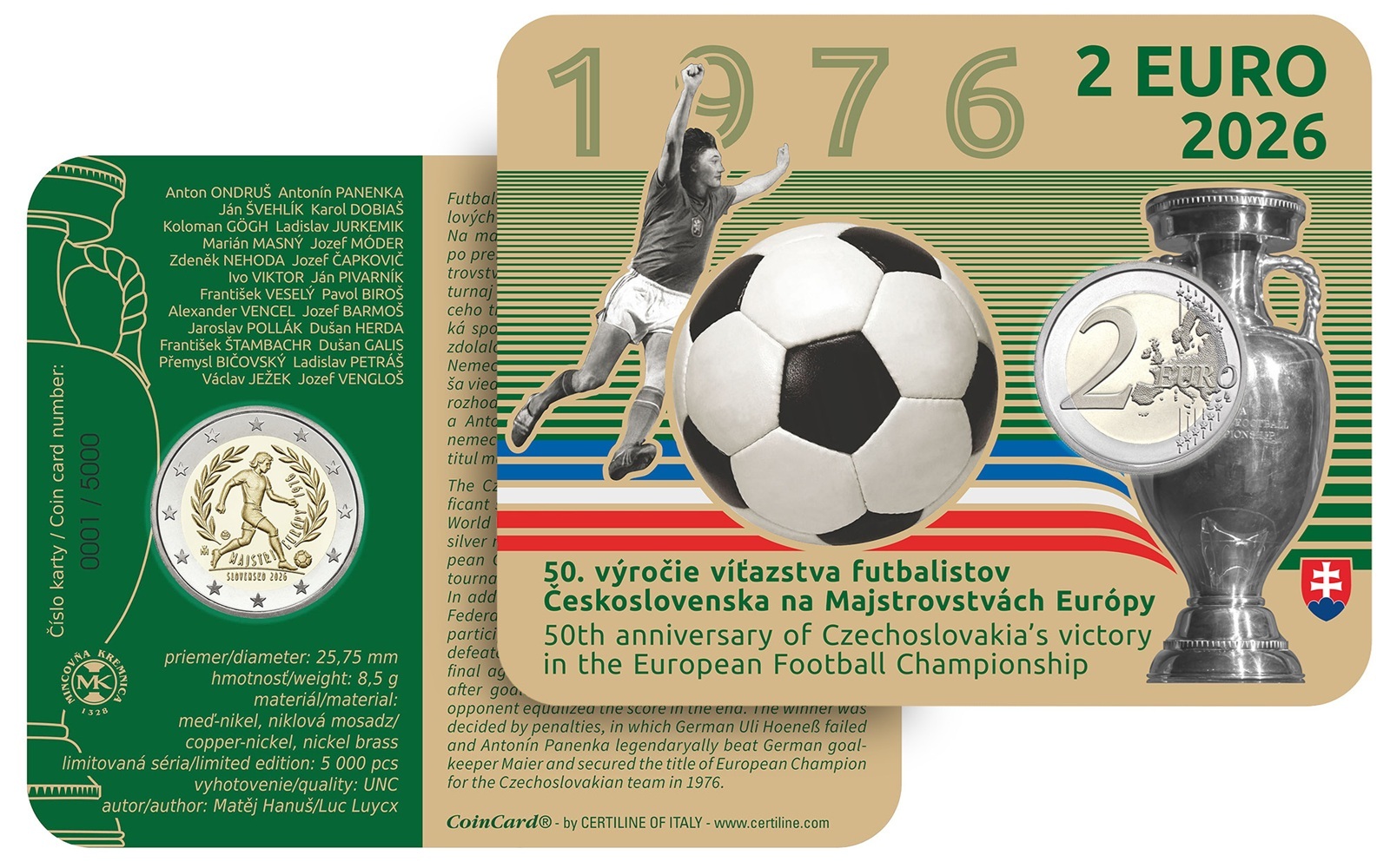 Slovaquie - Pièce 2 Euro 2026 cupro-nickel et nickel-laiton BU - Equipe vainqueur du championnat d’Europe de football – Image 3