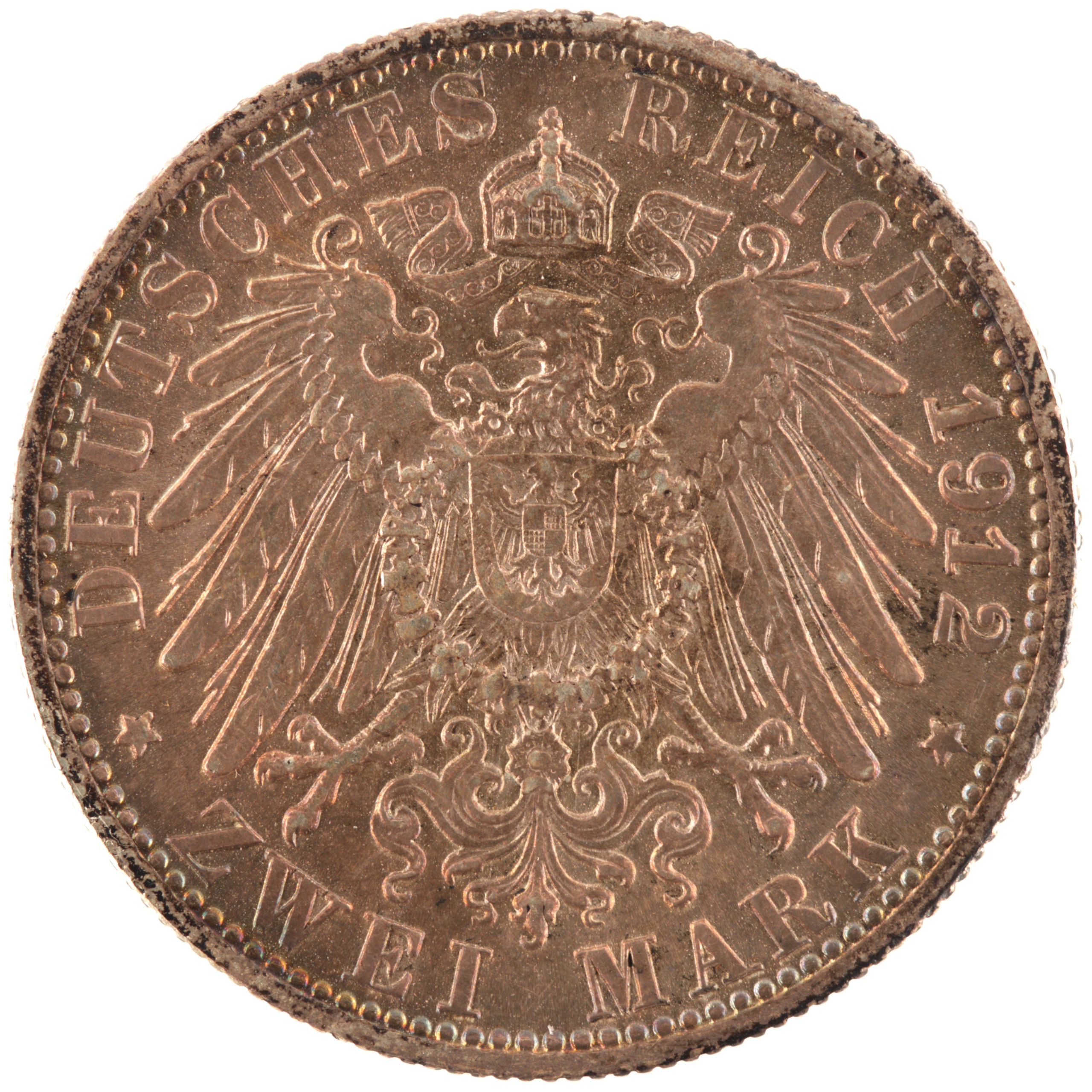 Allemagne - Pièce Zwei Mark 1912 F argent - Guillaume II / Aigle héraldique