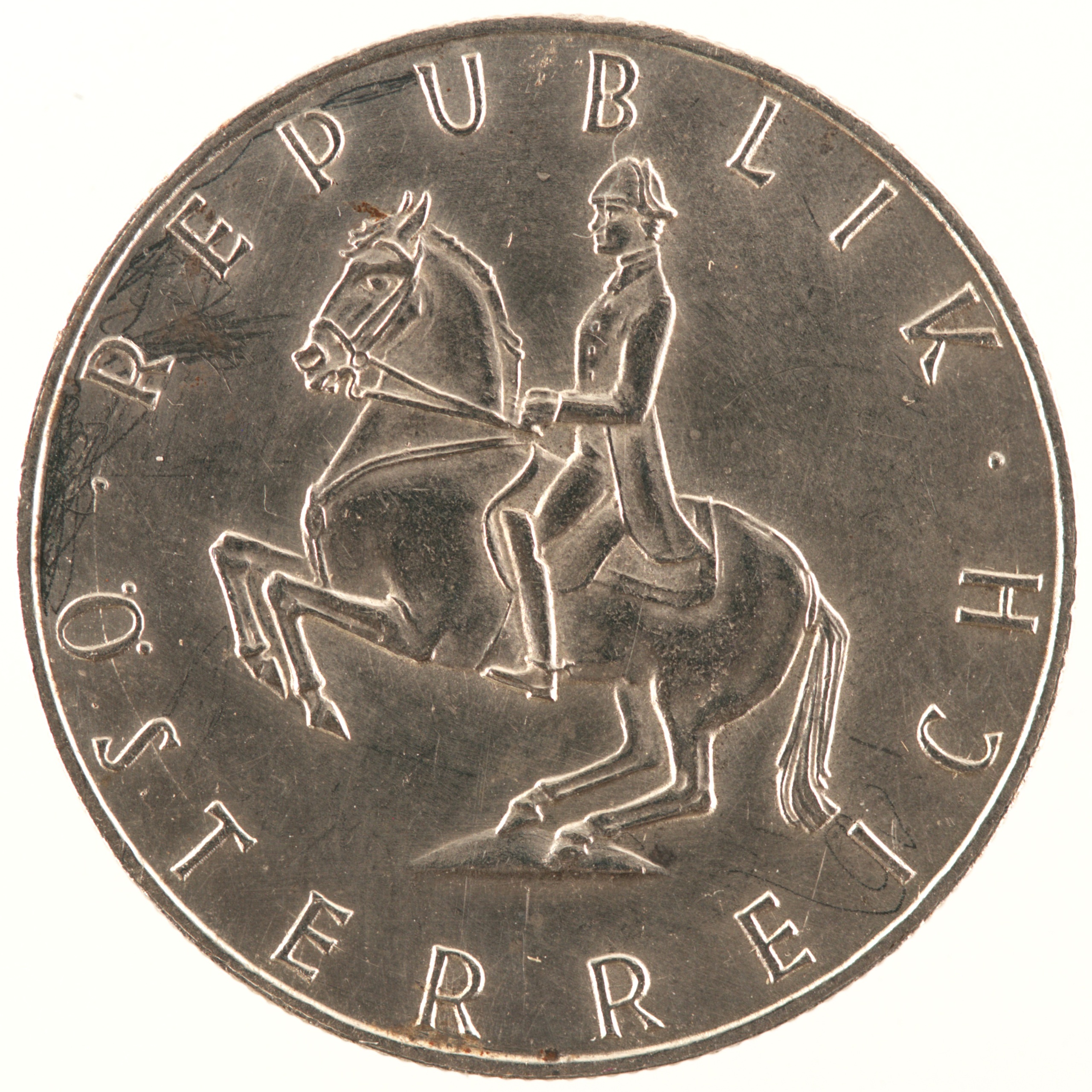Autriche - Pièce 5 Schilling 1961 argent - Cavalier de l'école espagnole d'équitation / Armoiries autrichiennes – Image 2