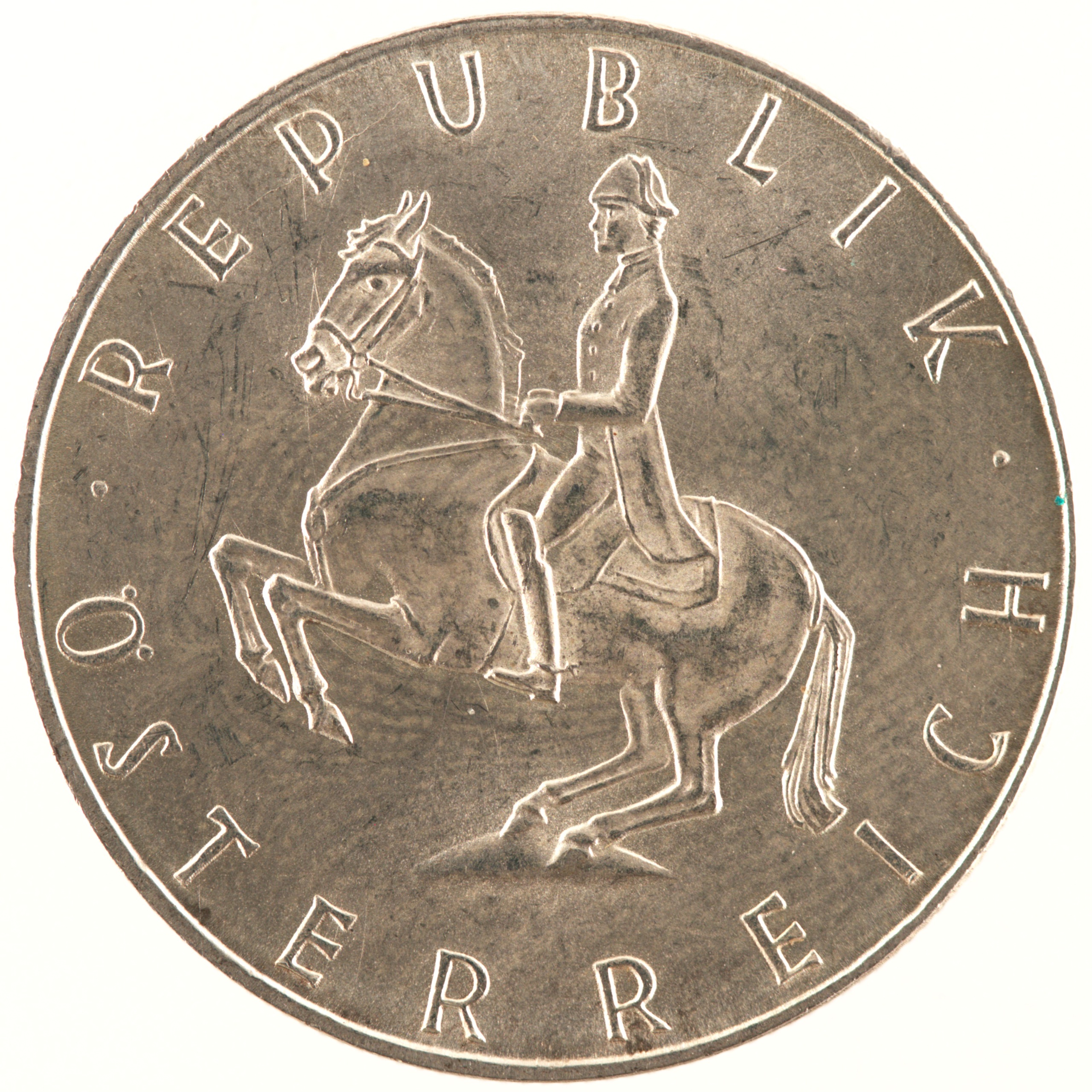 Autriche - Pièce 5 Schilling 1964 argent - Cavalier de l'école espagnole d'équitation / Armoiries autrichiennes – Image 2