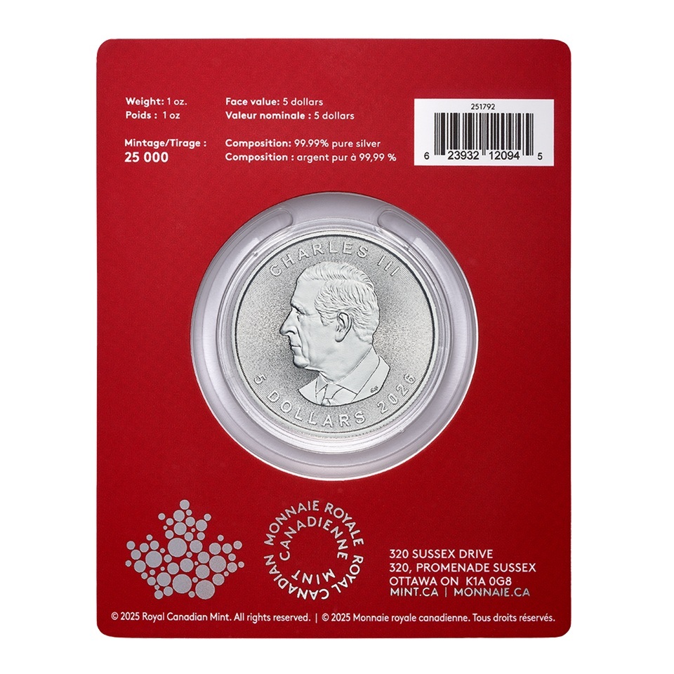Canada - Pièce 5 Dollars 2026 1 once argent - Feuille d'érable (Année lunaire du Cheval) – Image 2