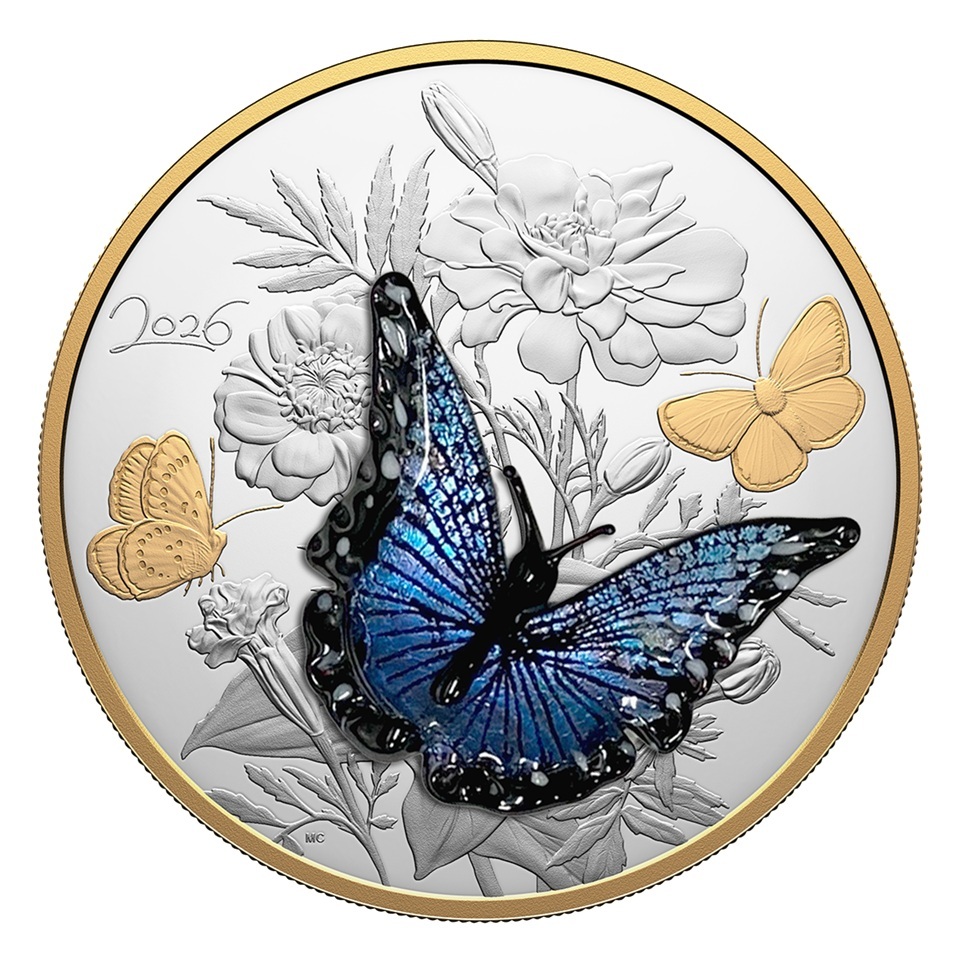 Canada - Pièce 125 Dollars 2026 argent BE - Bleu argenté en verre de Murano