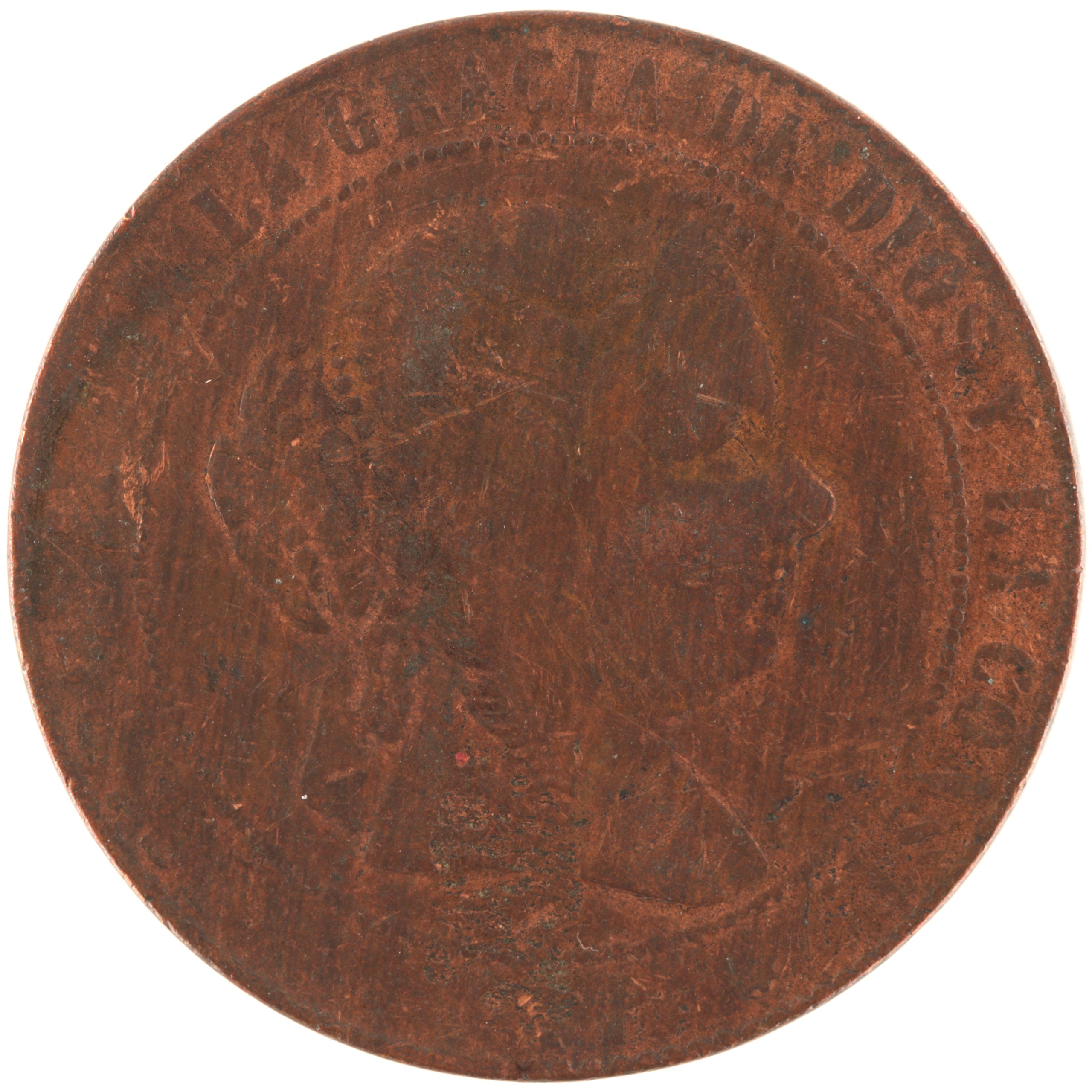 Espagne - Pièce 5 Centimos de Escudo 1867 bronze - Isabelle II