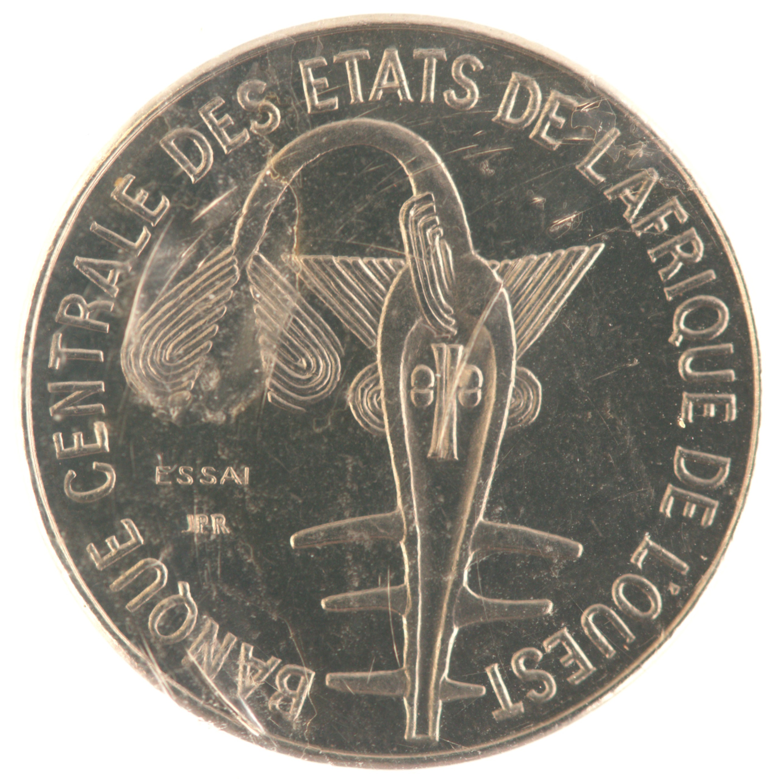 Etats de l'Afrique de l'Ouest - Pièce essai 1 Franc 1976 acier - Masque au poisson-scie – Image 3