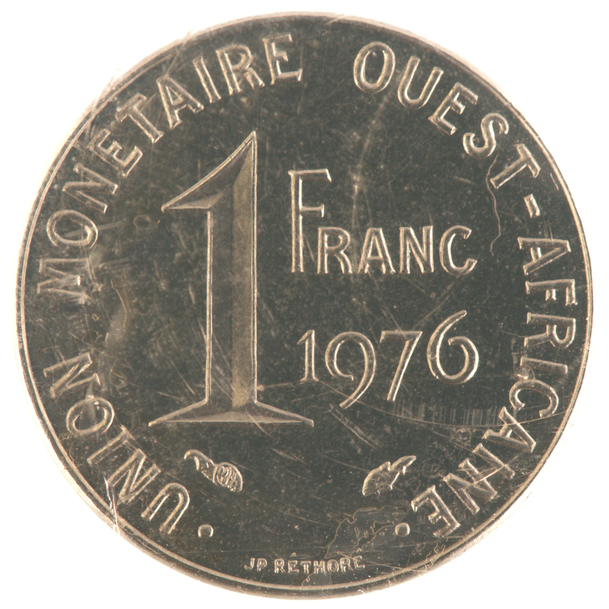 Etats de l'Afrique de l'Ouest - Pièce essai 1 Franc 1976 acier - Masque au poisson-scie – Image 4