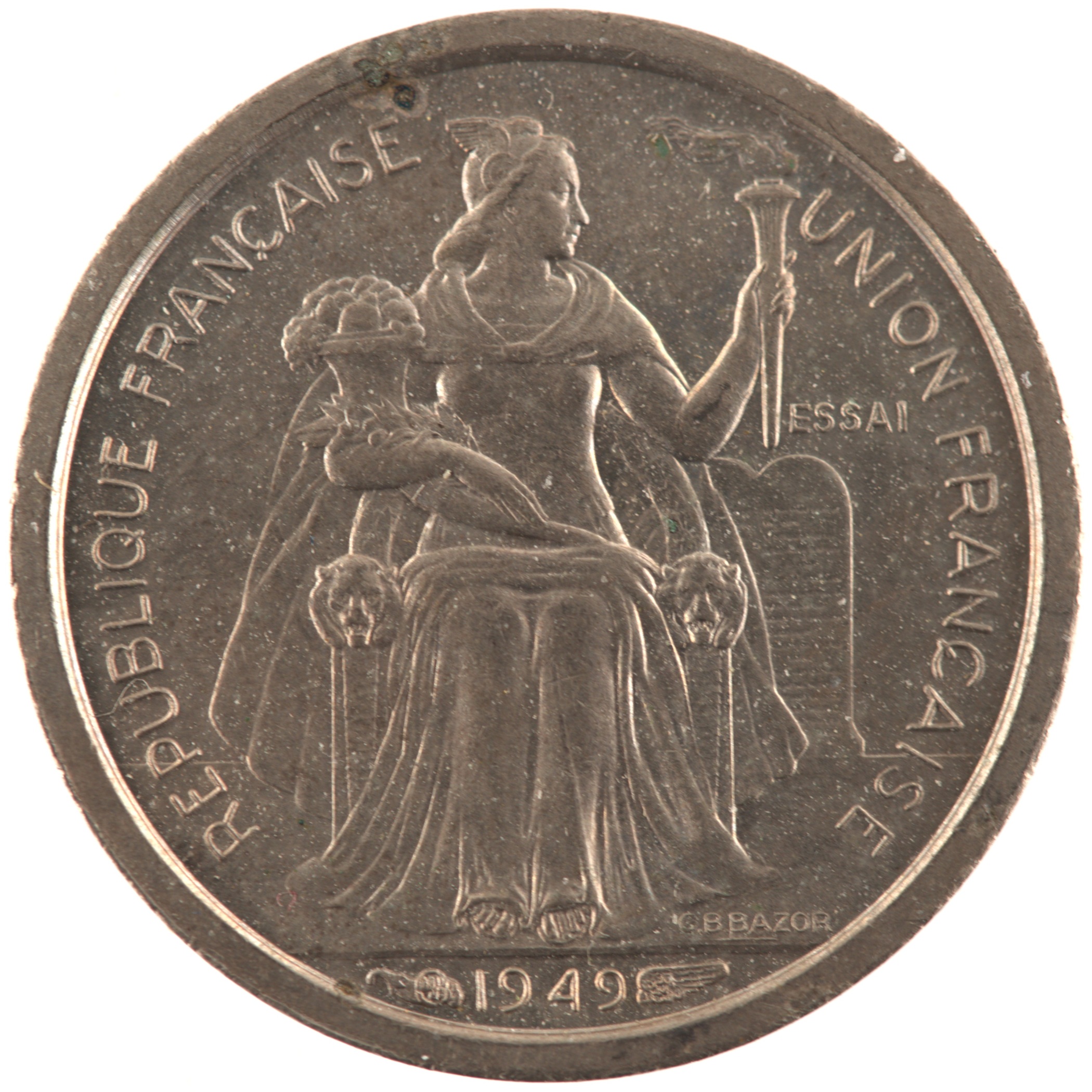 Etablissements français de l'Océanie - Pièce essai 50 Centimes 1949 bronze-nickel - Minerve / Paysage maritime