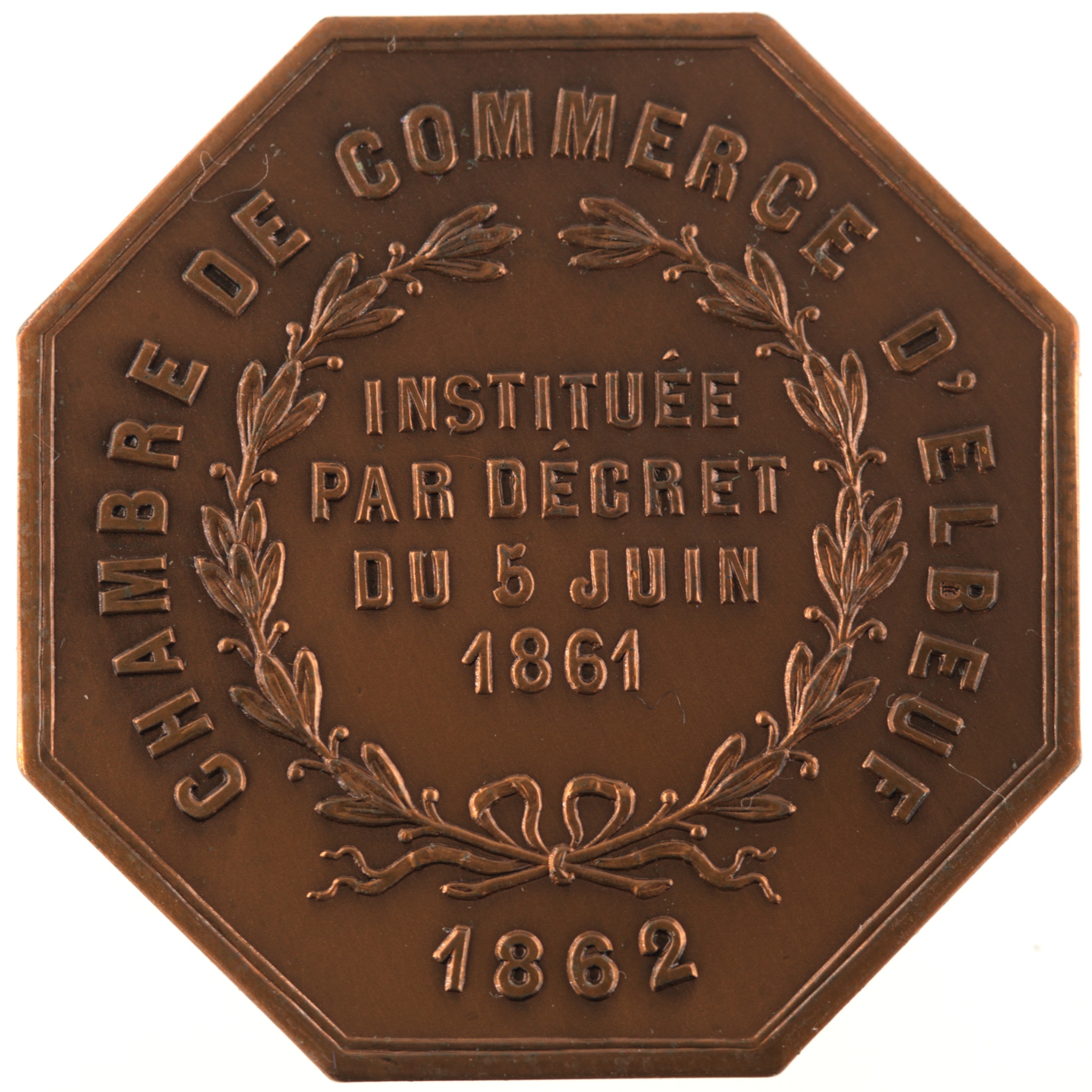 France - Jeton 1862 bronze - Armoiries d'Elbeuf / Chambre de Commerce d'Elbeuf