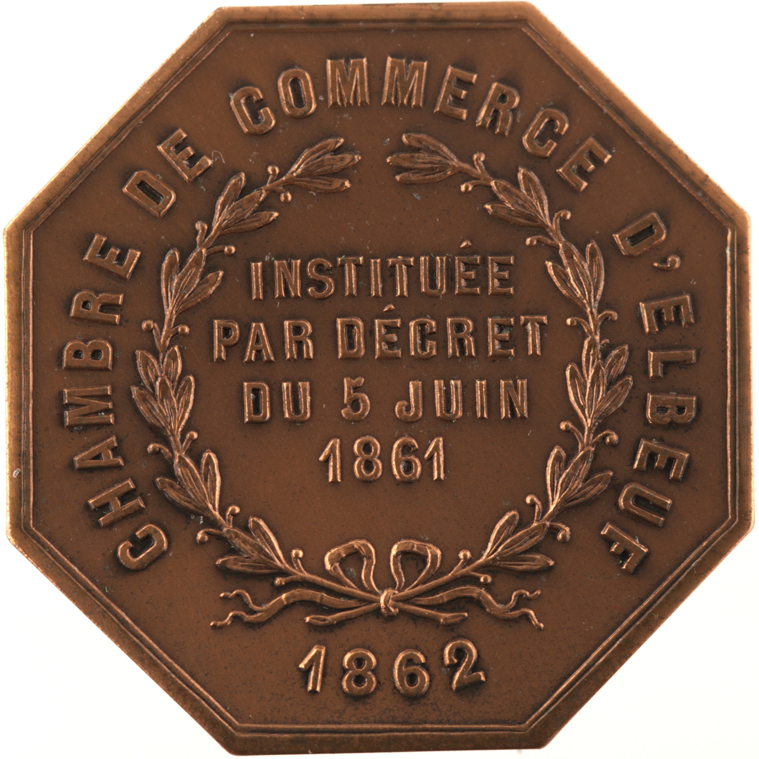 France - Jeton 1862 bronze - Armoiries d'Elbeuf / Chambre de Commerce d'Elbeuf