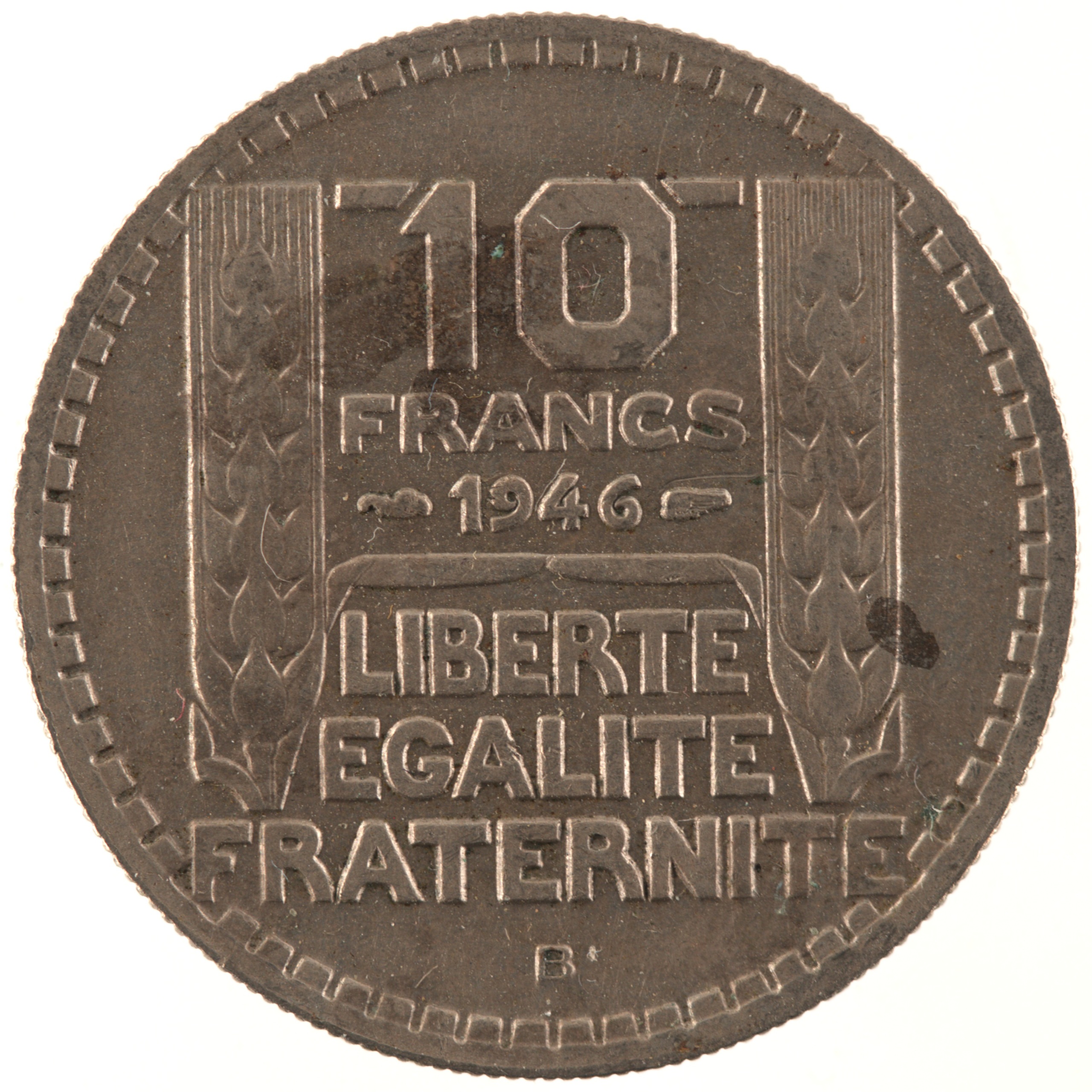 France - Pièce 10 Francs 1946 B cupro-nickel - Turin, grosse tête, rameaux courts