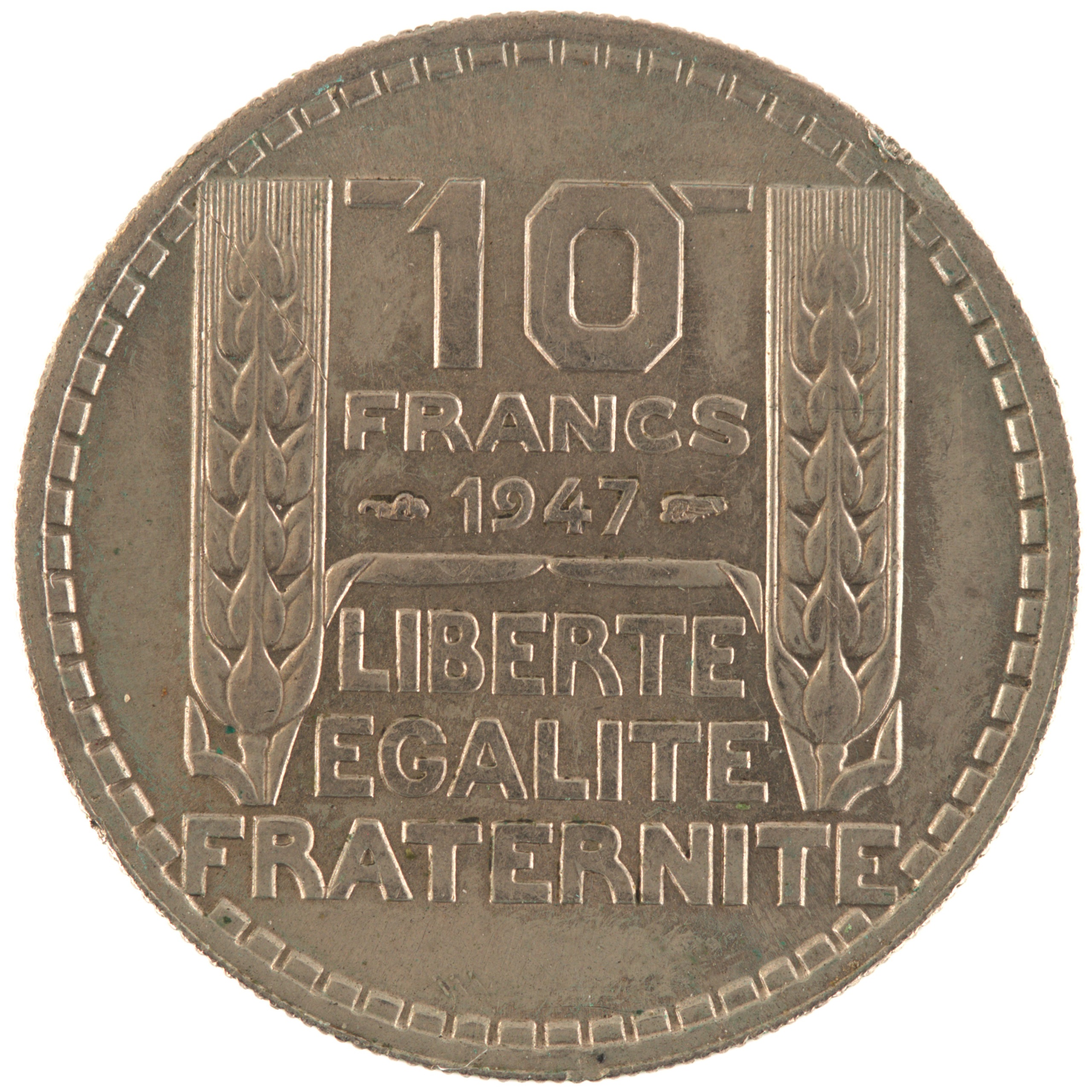 France - Pièce 10 Francs 1947 cupro-nickel - Turin, grosse tête, rameaux courts