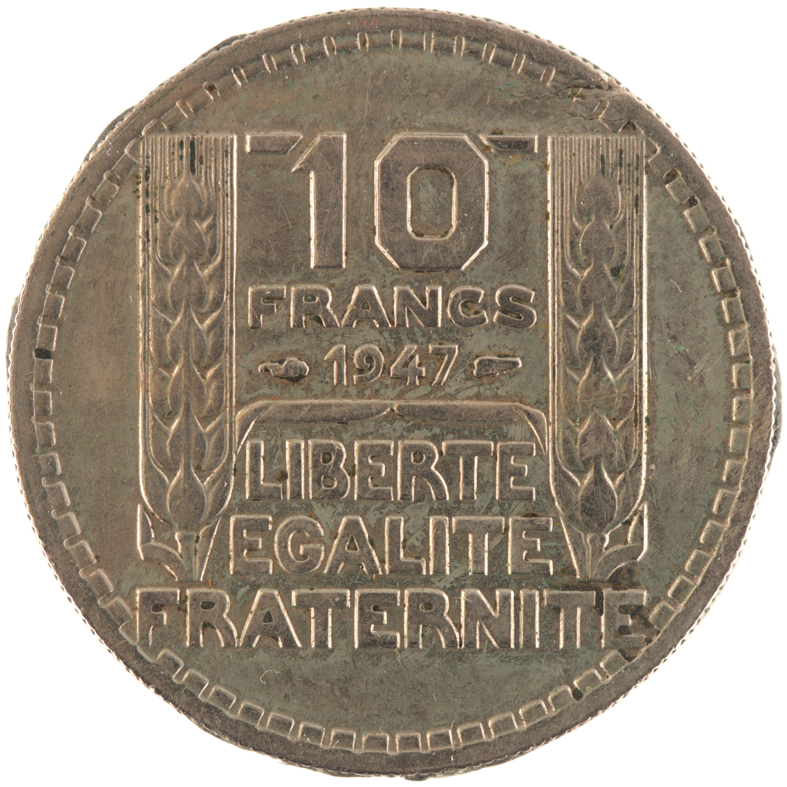 France - Pièce 10 Francs 1947 cupro-nickel - Turin, grosse tête, rameaux courts