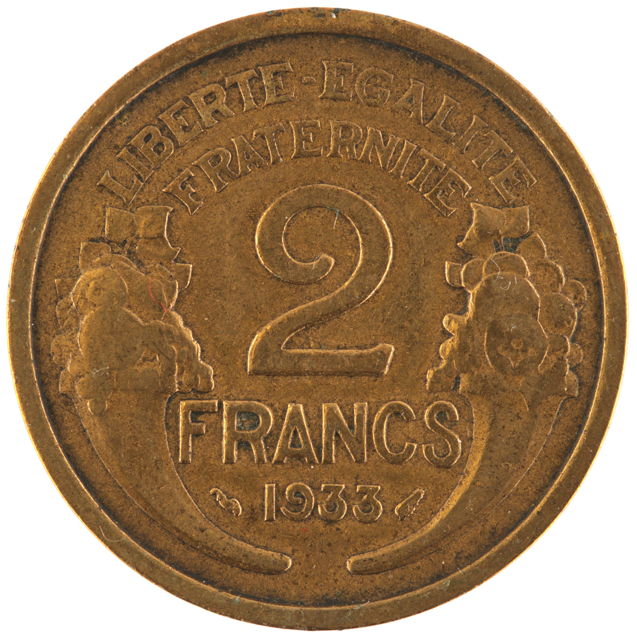 France - Pièce 2 Francs 1933 bronze-aluminium - Morlon (avec raisin)