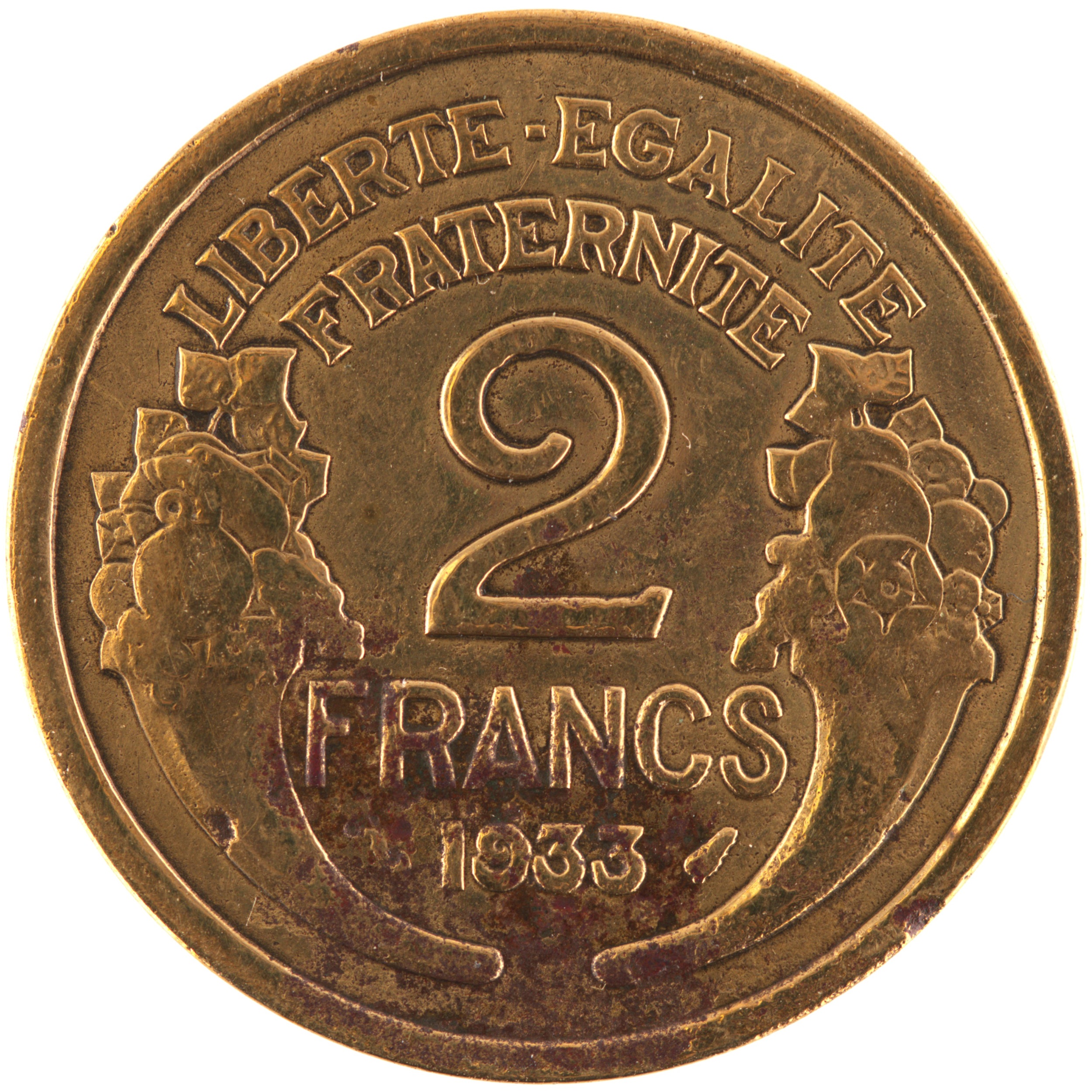 France - Pièce 2 Francs 1933 bronze-aluminium - Morlon (avec raisin)