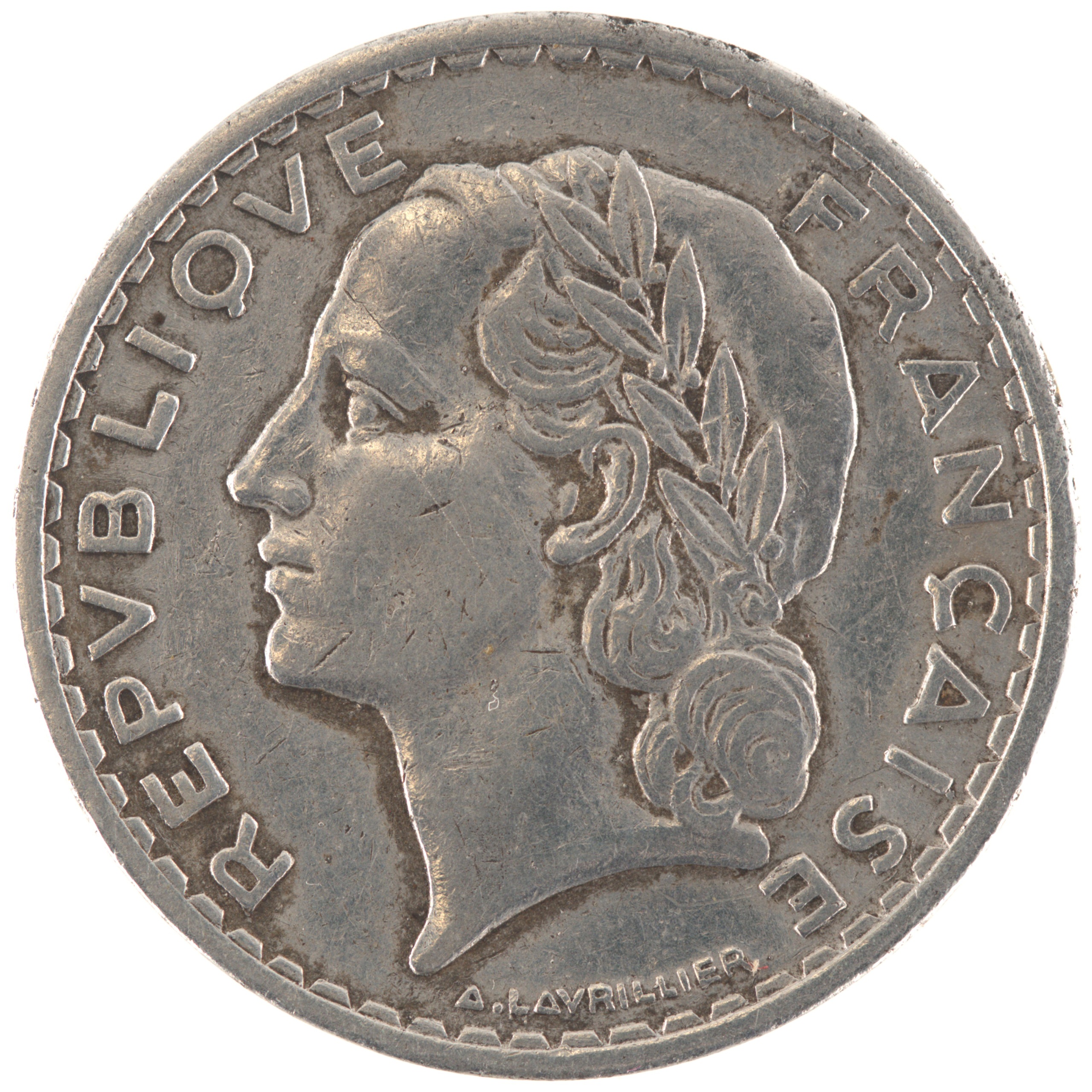 France - Pièce 5 Francs 1949 aluminium - Lavrillier (9 fermé) – Image 2