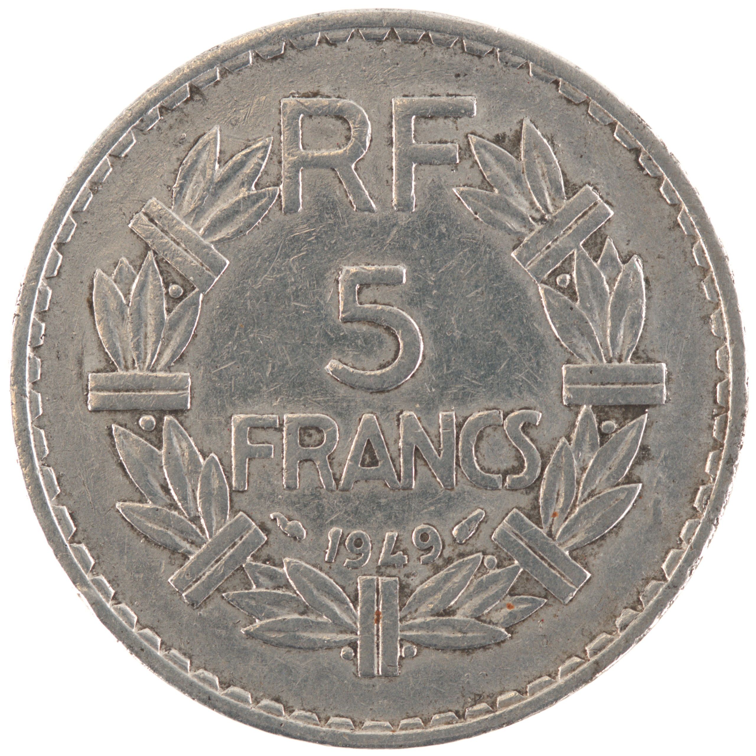 France - Pièce 5 Francs 1949 aluminium - Lavrillier (9 fermé)