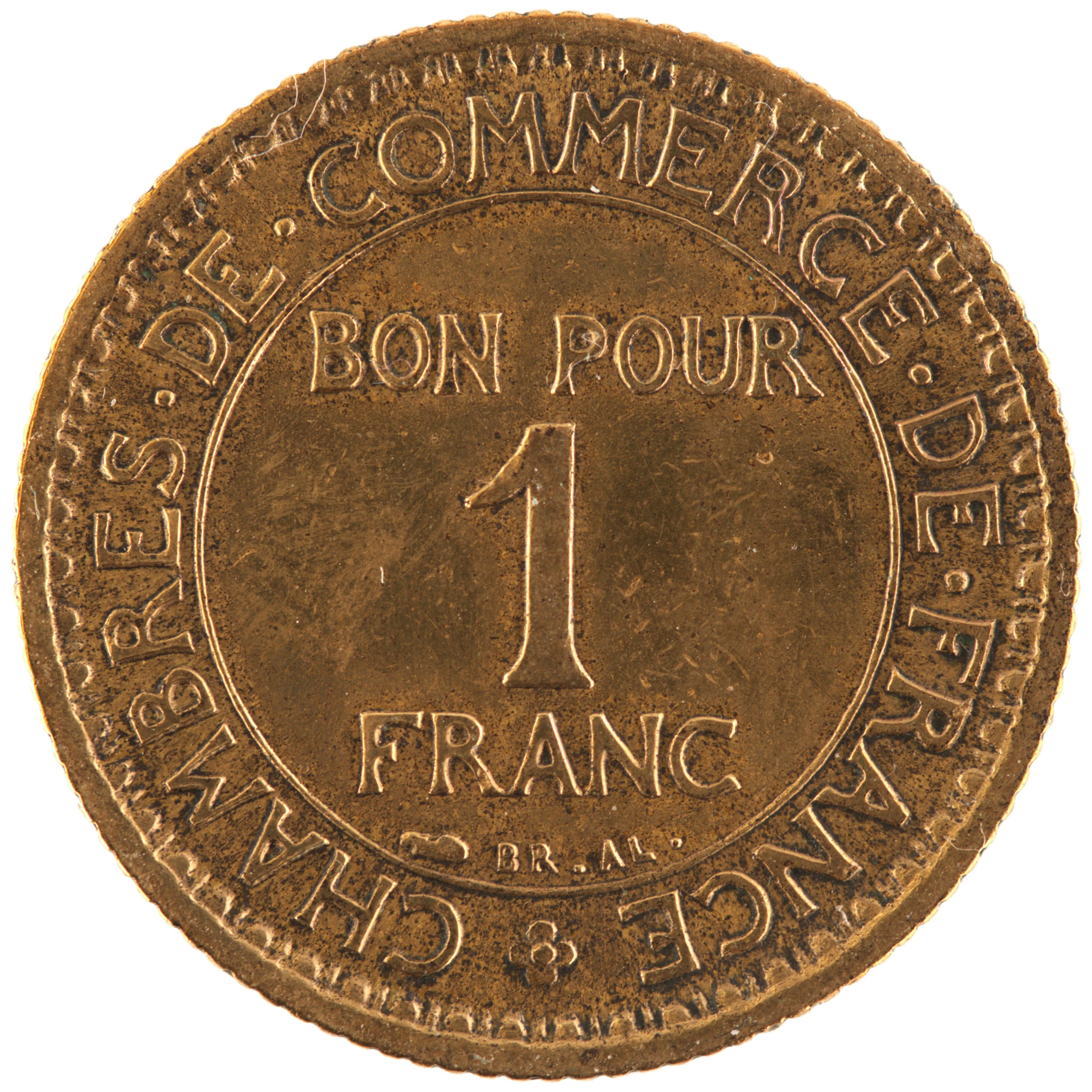 France - Pièce Bon pour 1 Franc 1921 bronze-aluminium - Chambres de Commerce – Image 2