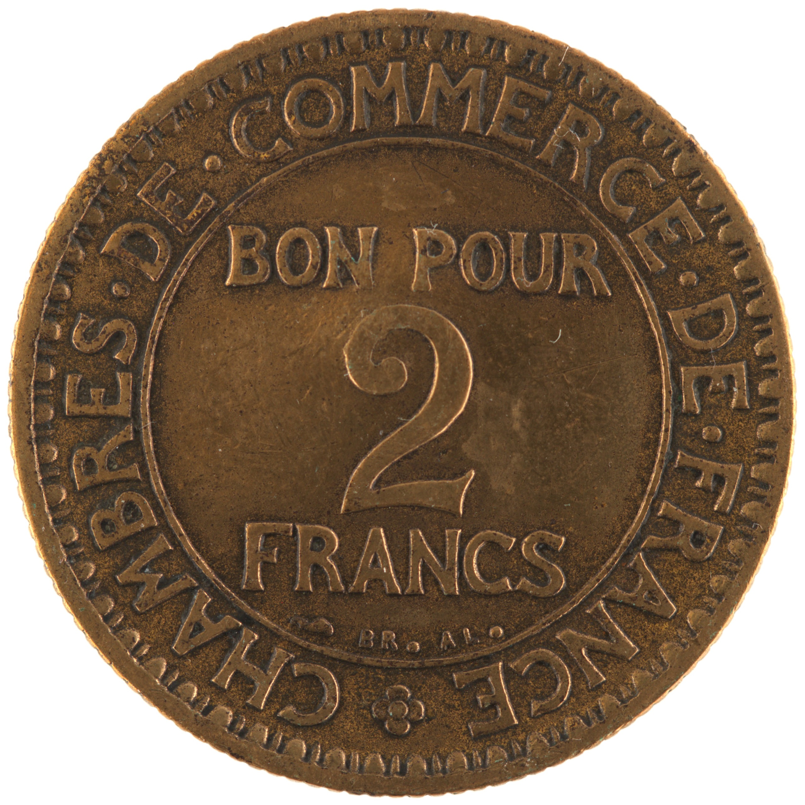 France - Pièce Bon pour 2 Francs 1923 bronze-aluminium - Chambres de Commerce – Image 2