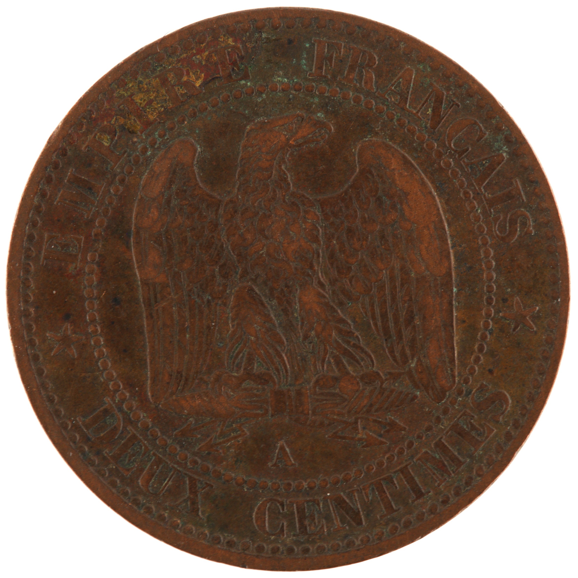 France - Pièce Deux Centimes 1855 A bronze - Napoléon III, tête nue (levrette et main) – Image 2