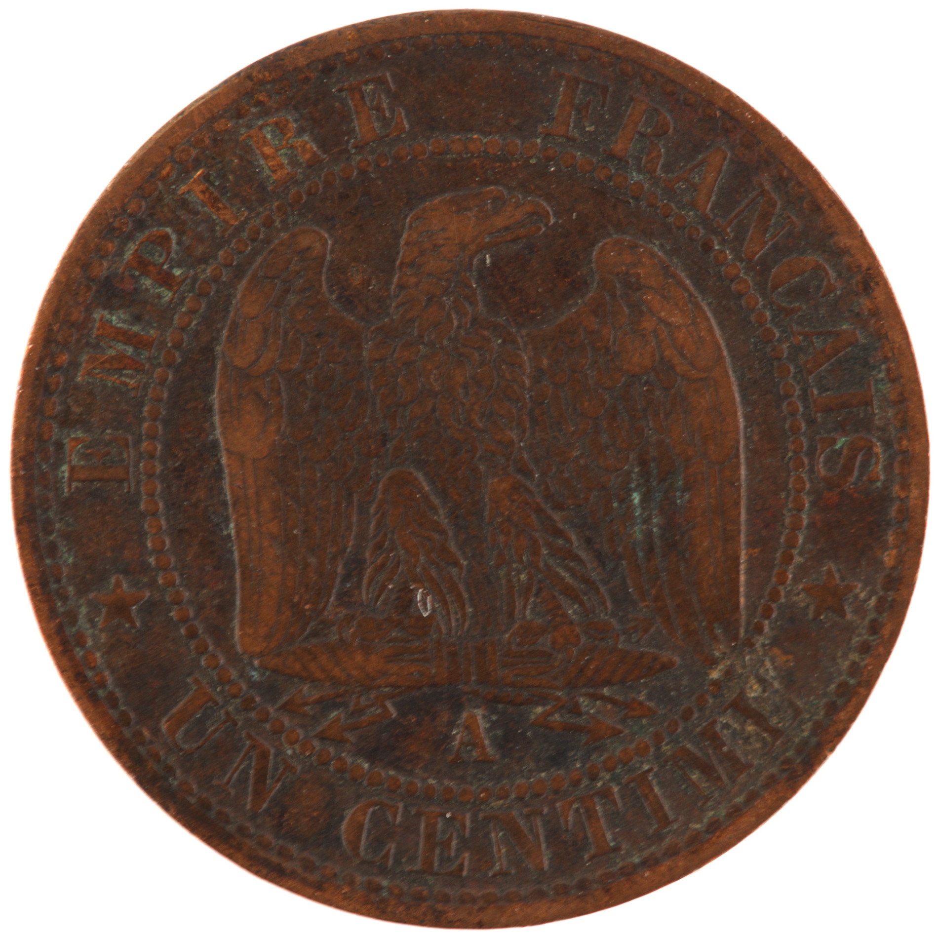 France - Pièce Un Centime 1855 A bronze - Napoléon III, tête nue (levrette et main) – Image 2