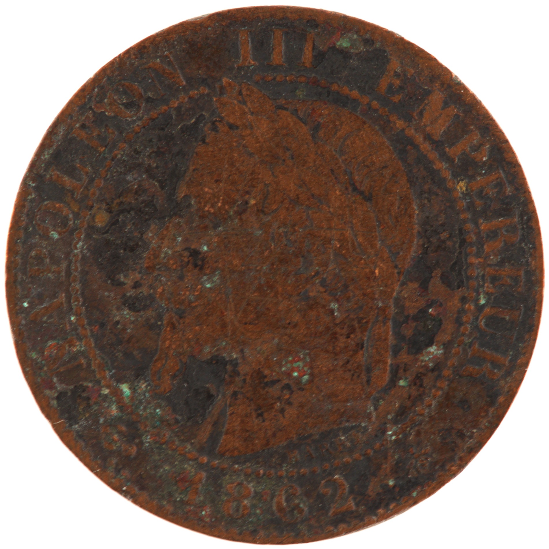 France - Pièce Un Centime 1862 A bronze - Napoléon III, tête laurée