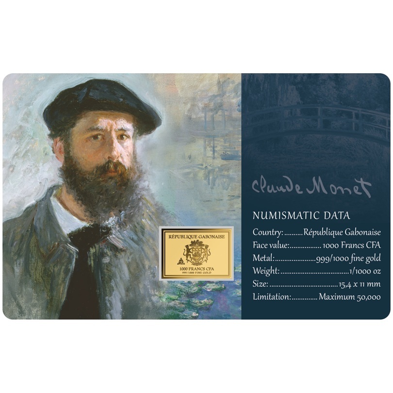 Gabon - Pièce 1000 Francs CFA or - Claude Monet – Image 2