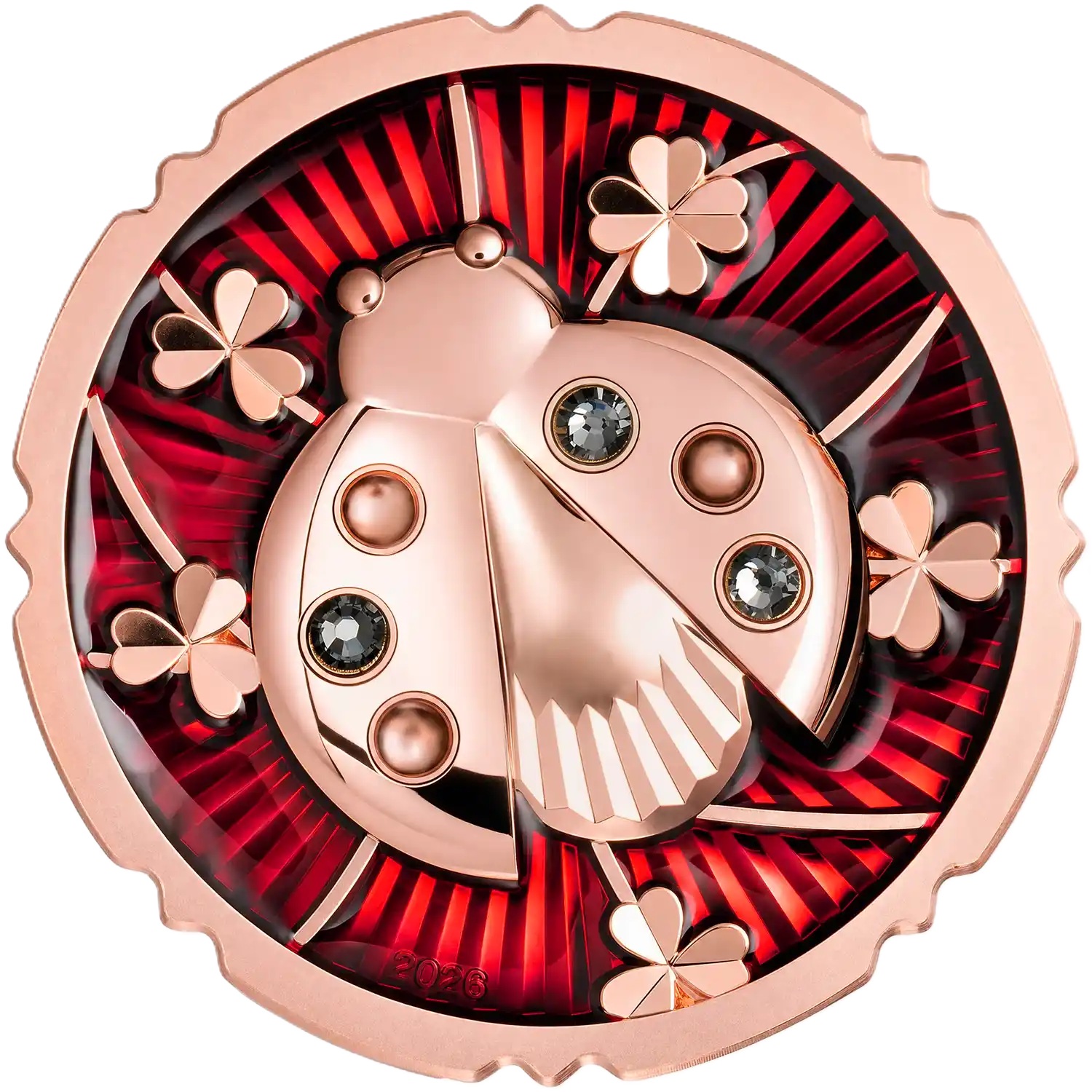 Iles Cook - Pièce 5 Dollars 2026 argent plaqué or rouge BE - Coccinelle