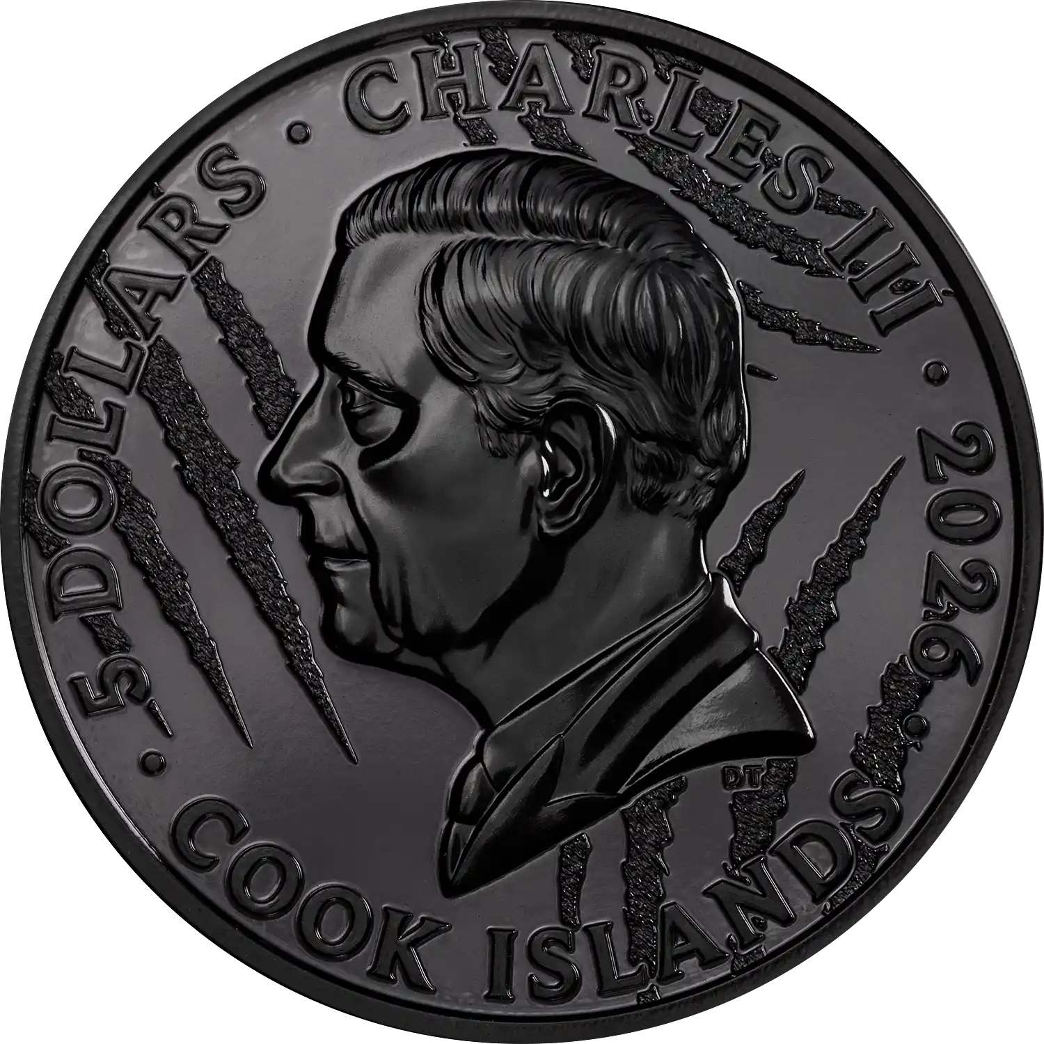 Iles Cook - Pièce 5 Dollars 2026 argent Noir obsidienne - Lion – Image 2