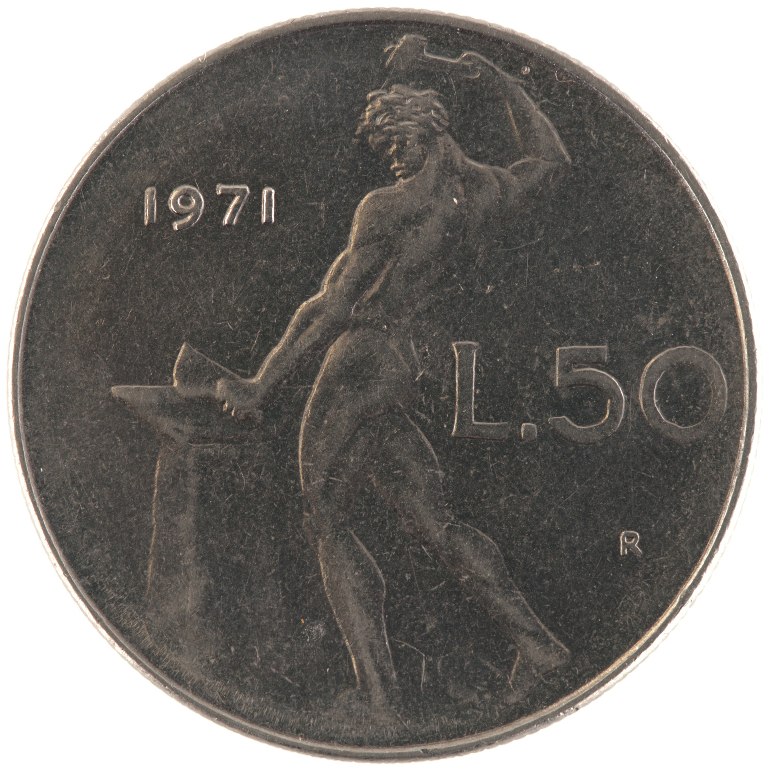 Italie - Pièce 50 Lire 1971 R acmonital - République Italienne / Vulcain, grand module