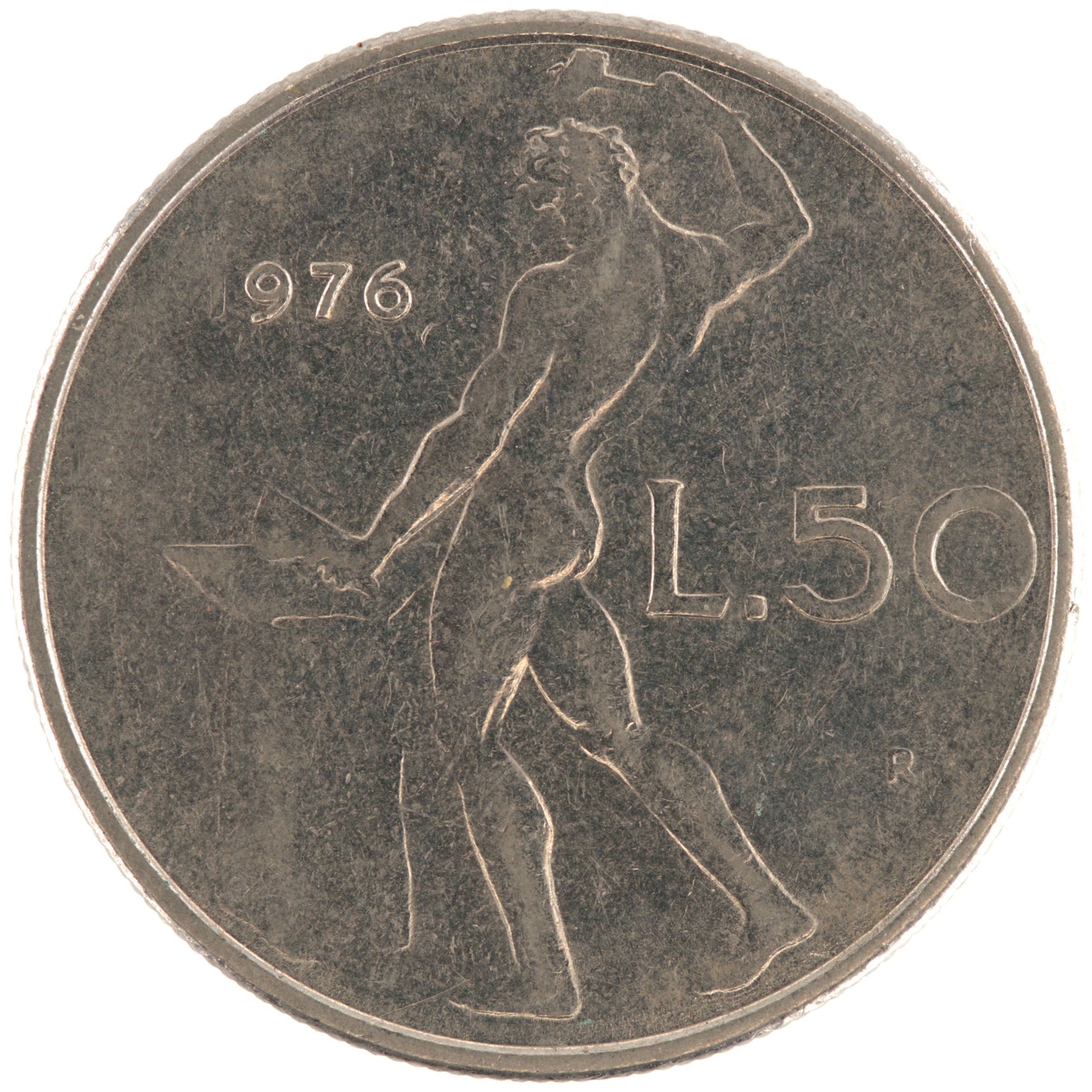 Italie - Pièce 50 Lire 1976 R acmonital - République Italienne / Vulcain, grand module