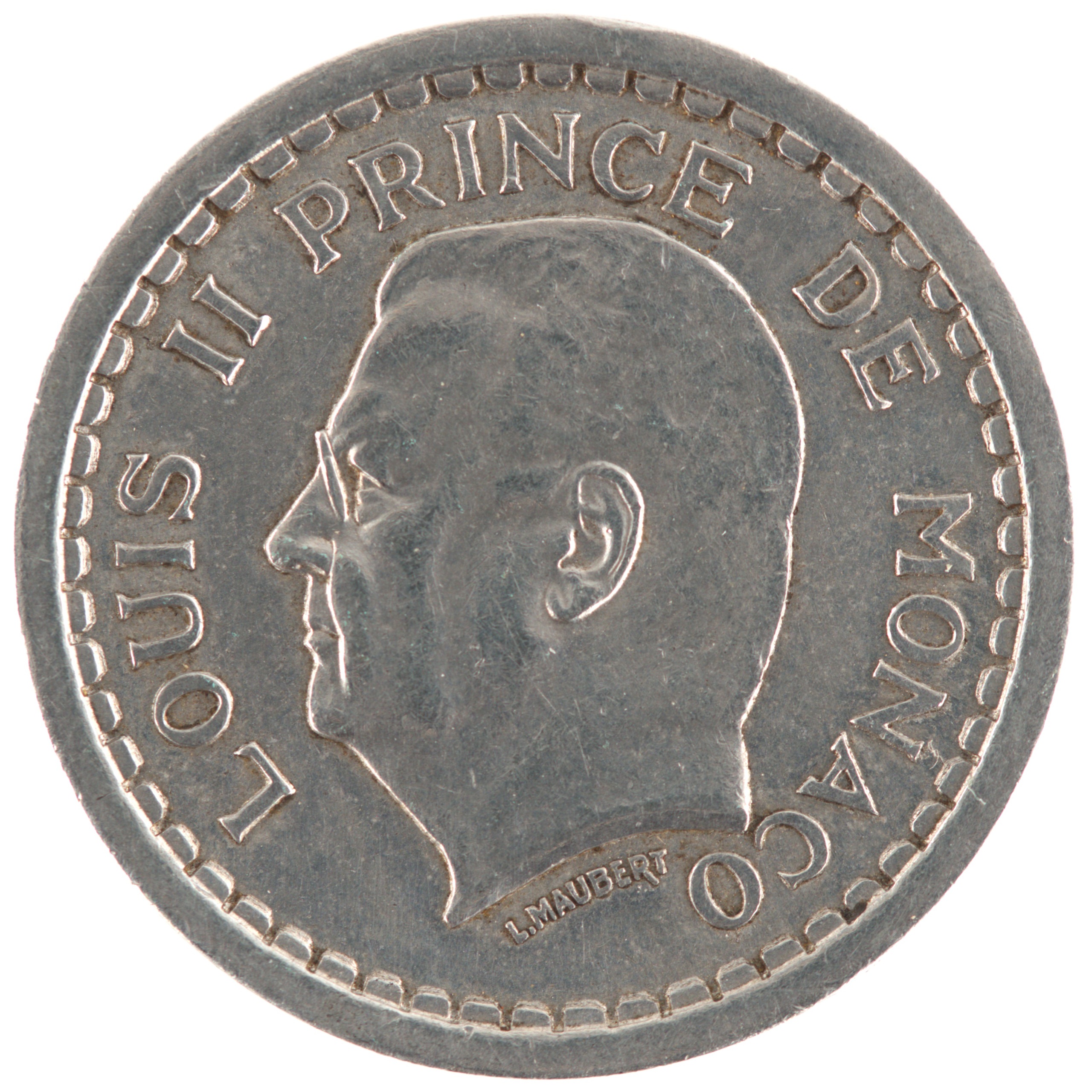 Monaco - Pièce 1 Franc 1943 aluminium - Louis II / Armoiries – Image 2