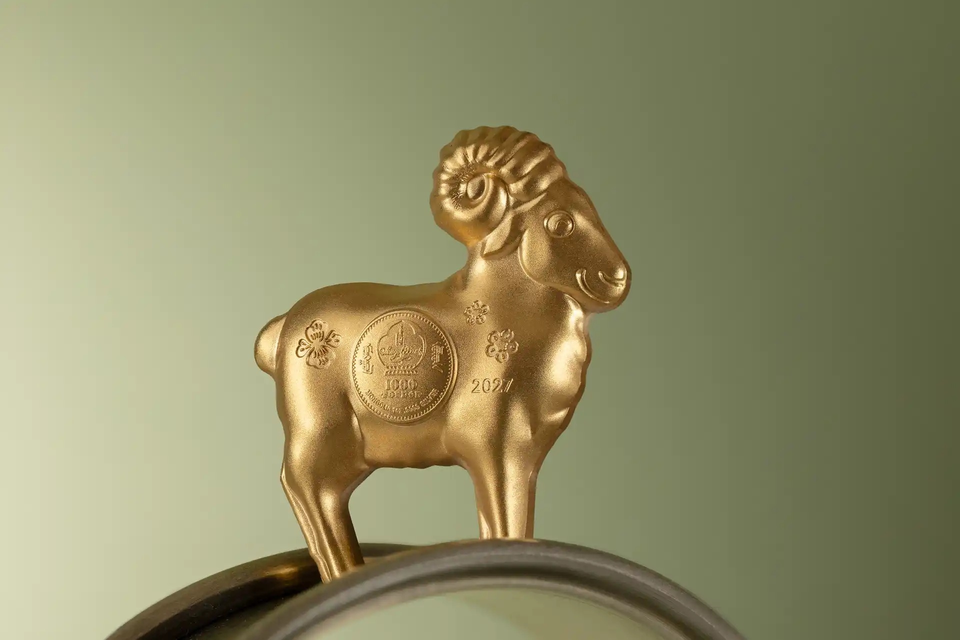 Mongolie - Pièce 1000 Tögrög 2027 1 once argent plaqué or Soyeux - Année lunaire du Mouton – Image 8