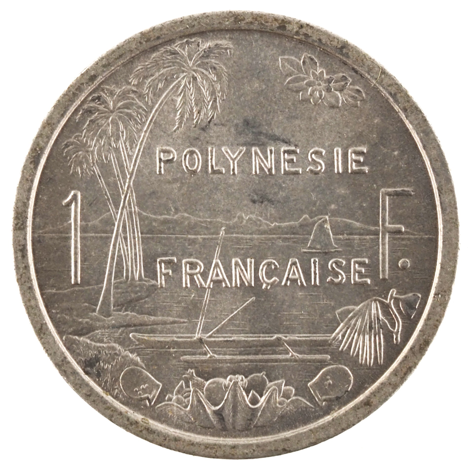 Polynésie française - Pièce 1 Franc 1979 aluminium-magnésium - Minerve / Paysage maritime – Image 2