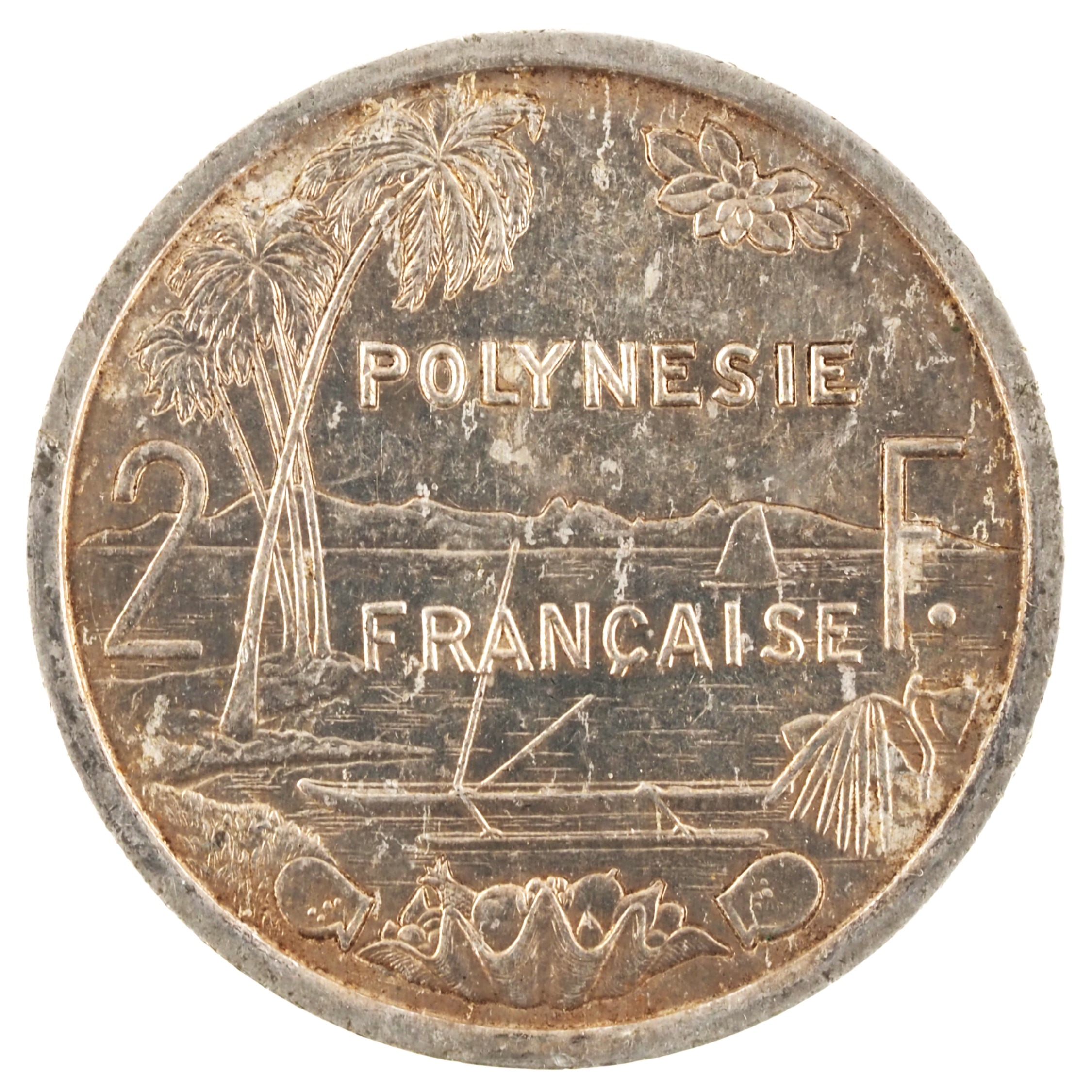 Polynésie française - Pièce 2 Francs 1986 aluminium-magnésium - Minerve / Paysage maritime – Image 2