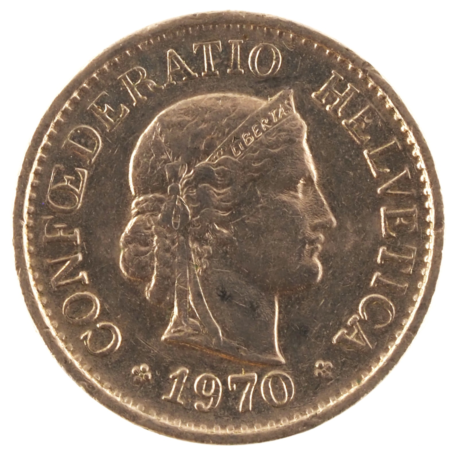 Suisse - Pièce 10 Centimes (soit 10 Rappen) 1970 cupro-nickel - Libertas