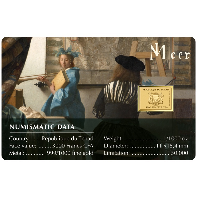 Tchad - Pièce 3000 Francs CFA or - L'Art de la peinture, de Johannes Vermeer – Image 2