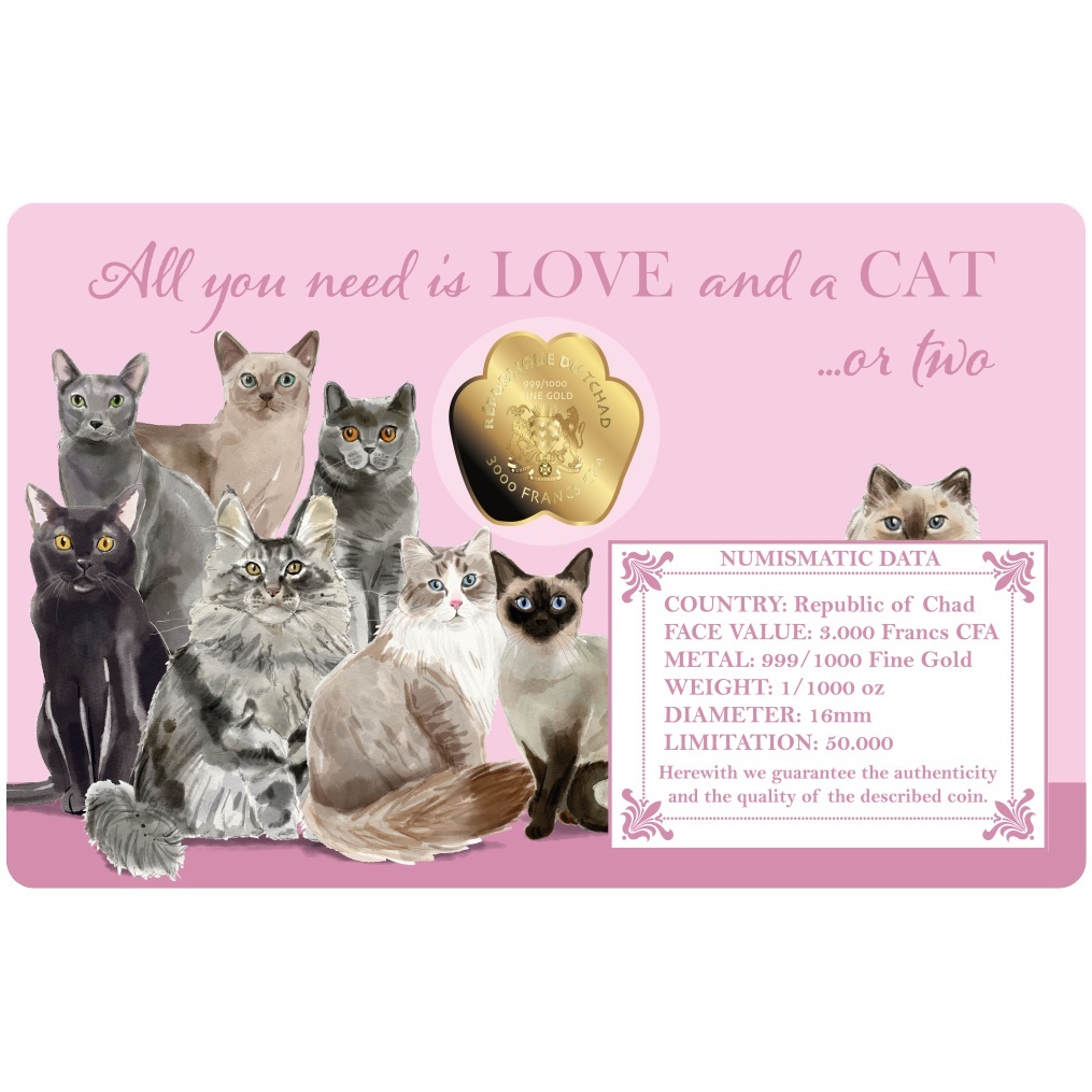 Tchad - Pièce 3000 Francs CFA or - Amours de chats – Image 2
