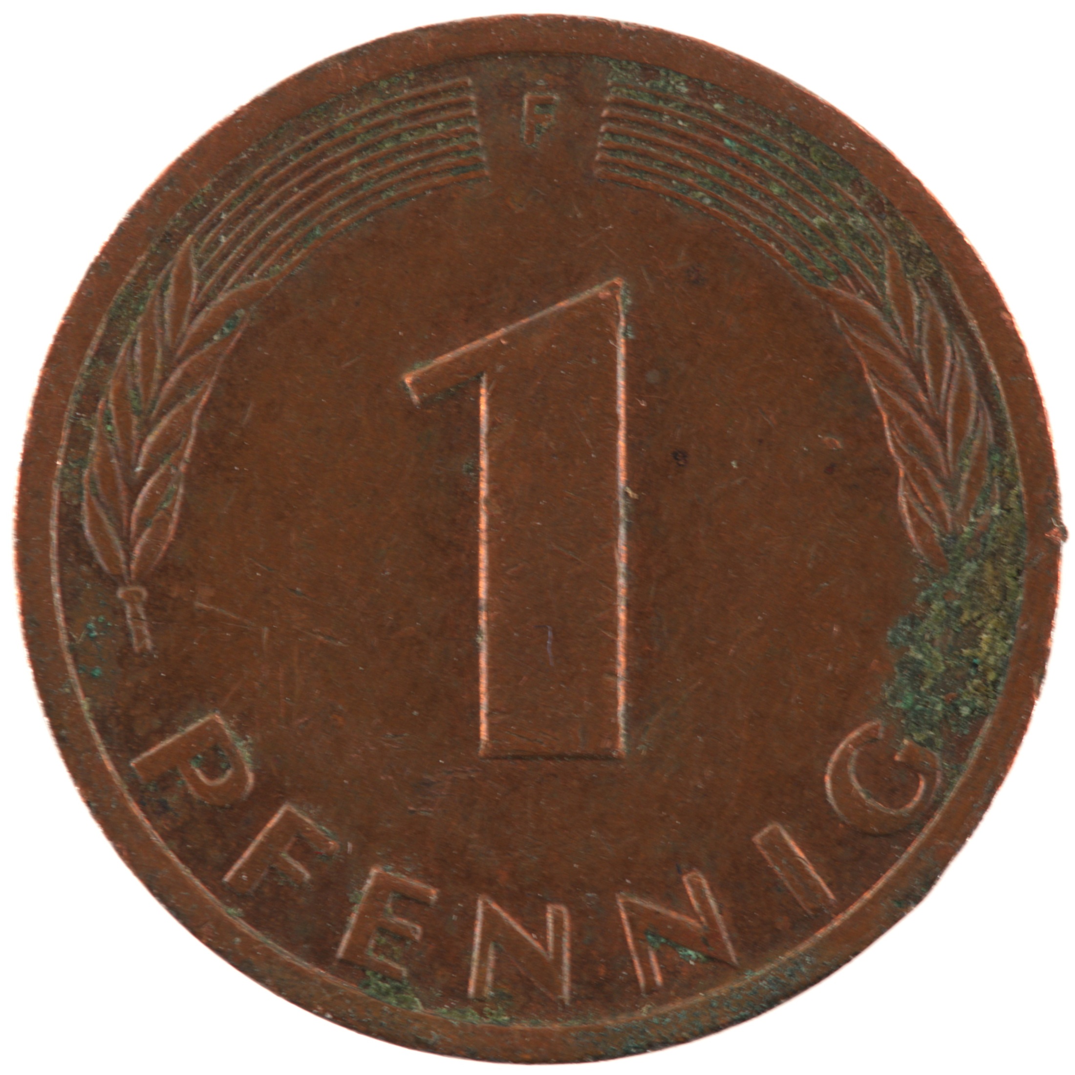 Allemagne - Pièce 1 Pfennig 1986 F acier plaqué cuivre - Chêne / Epis – Image 2