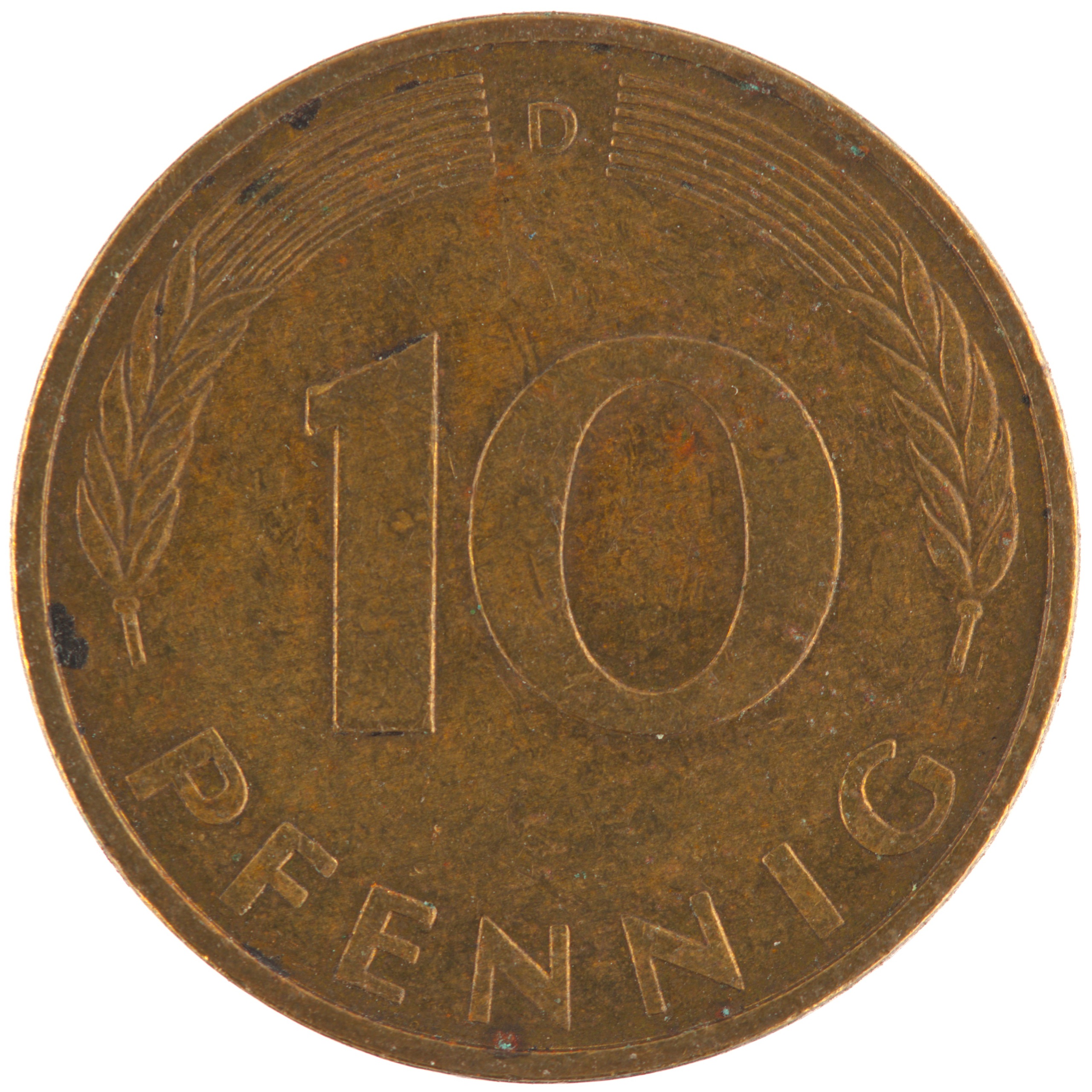 Allemagne - Pièce 10 Pfennig 1991 D acier plaqué laiton - Chêne / Epis – Image 2