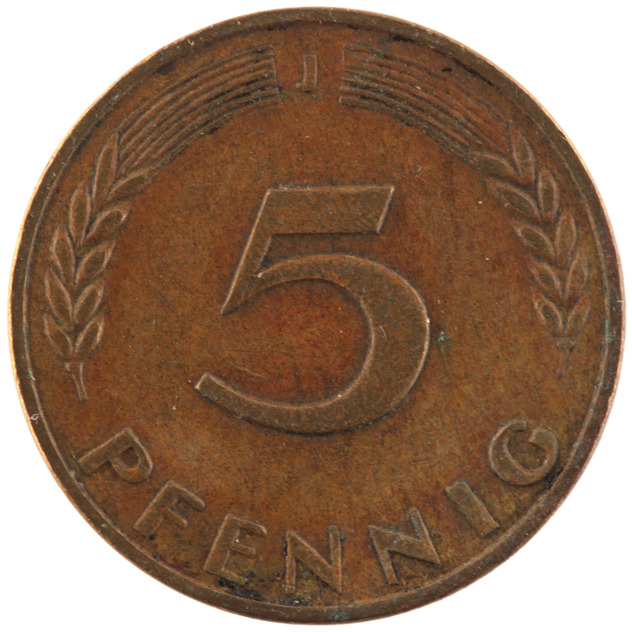 Allemagne - Pièce 5 Pfennig 1950 J acier plaqué laiton - Chêne / Epis (large lettre d'atelier) – Image 2