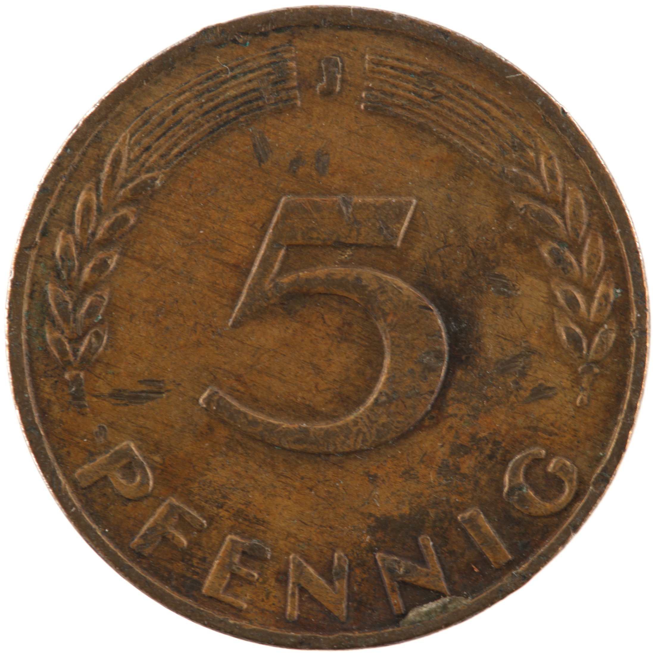 Allemagne - Pièce 5 Pfennig 1950 J acier plaqué laiton - Chêne / Epis (large lettre d'atelier) – Image 2