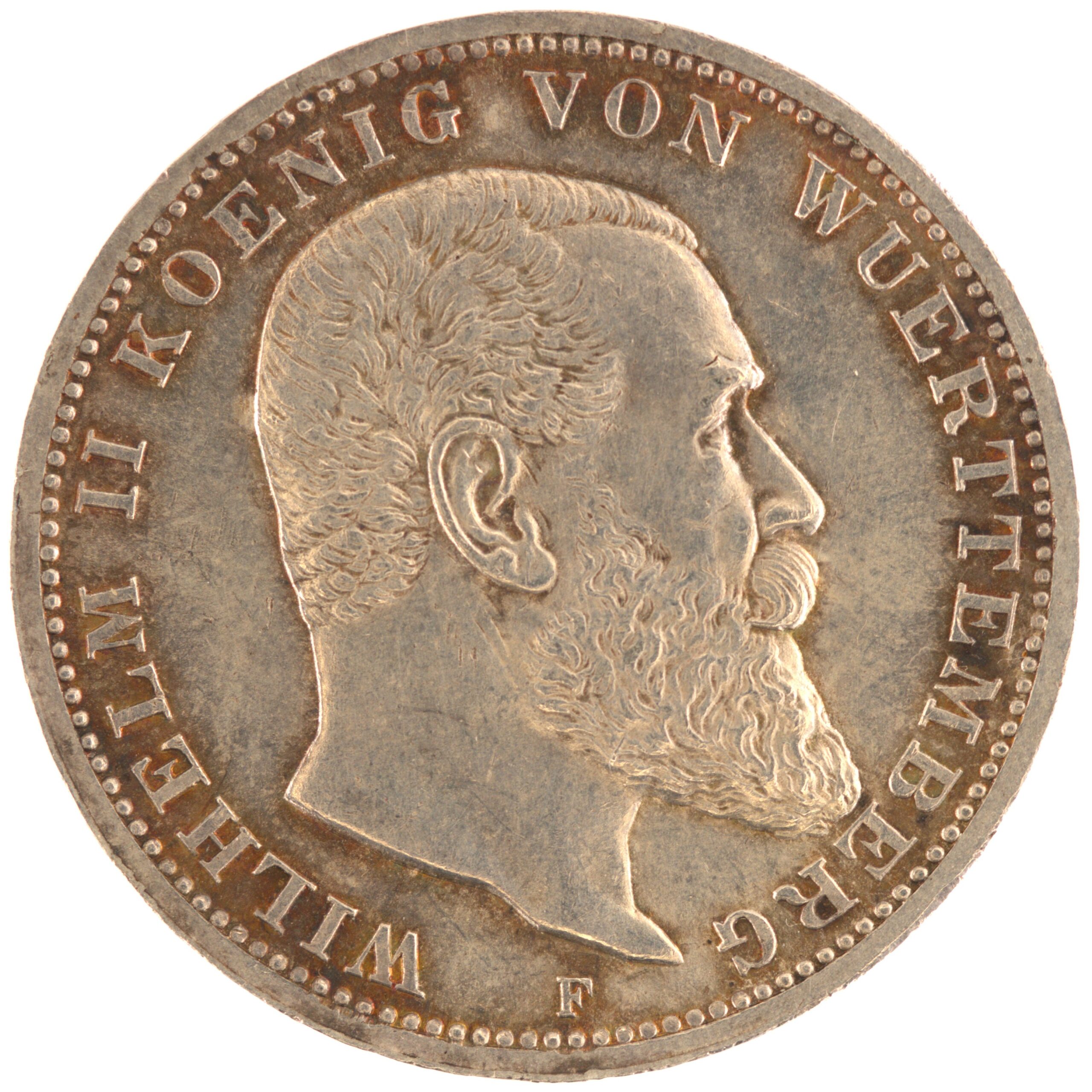 Allemagne - Pièce Drei Mark 1911 F argent - Guillaume II / Aigle héraldique – Image 2