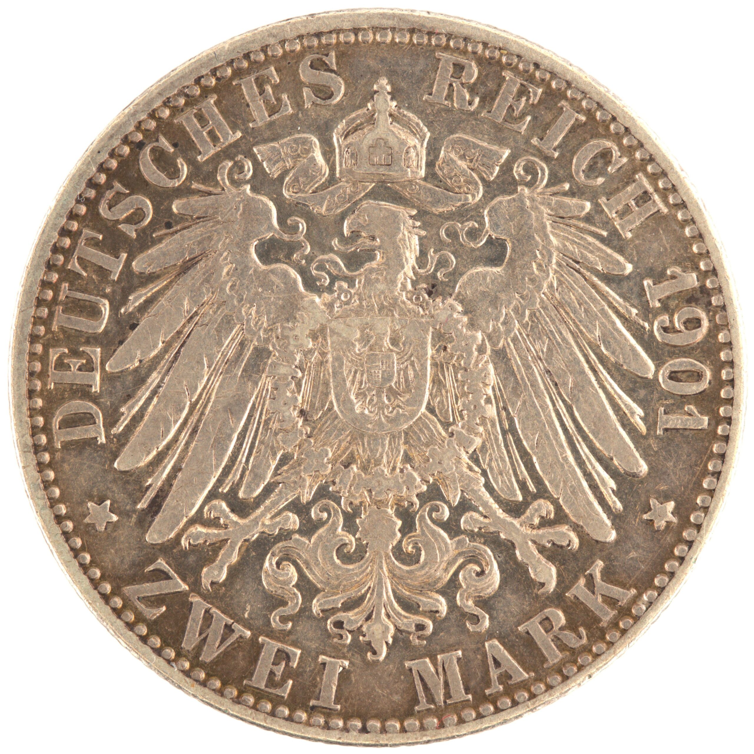 Allemagne - Pièce Zwei Mark 1901 G argent - Frédéric Ier / Aigle héraldique