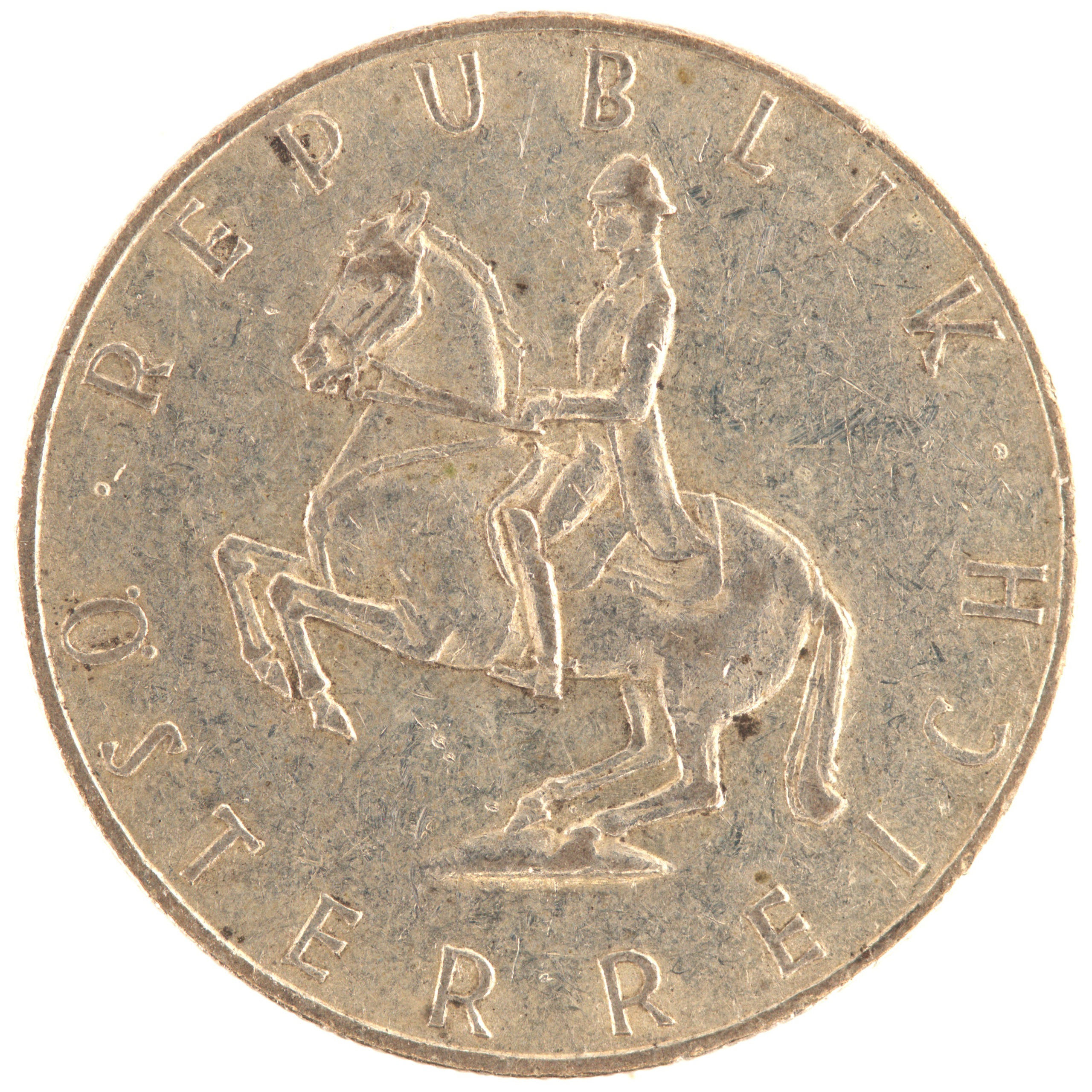 Autriche - Pièce 5 Schilling 1961 argent - Cavalier de l'école espagnole d'équitation / Armoiries autrichiennes – Image 2