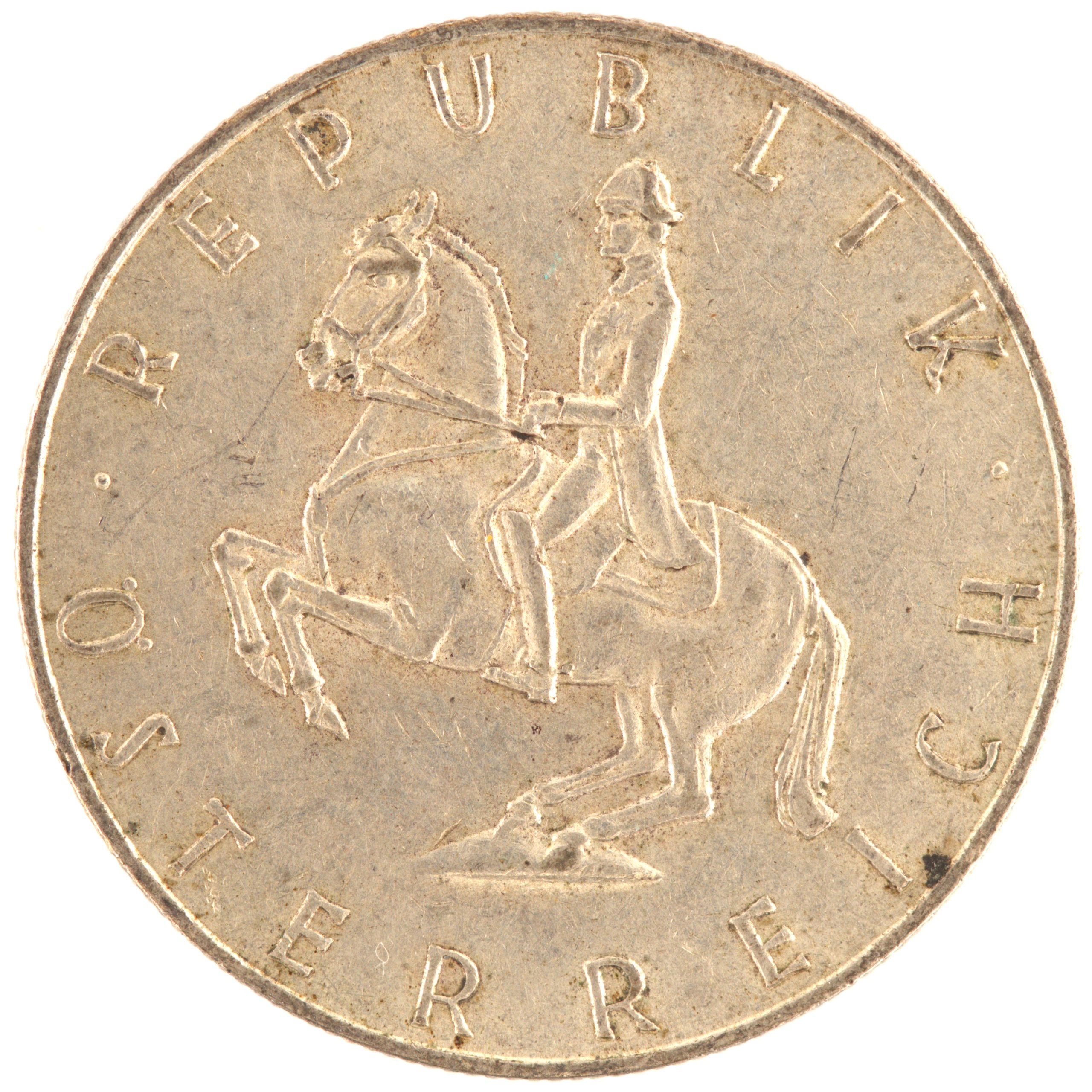 Autriche - Pièce 5 Schilling 1961 argent - Cavalier de l'école espagnole d'équitation / Armoiries autrichiennes – Image 2